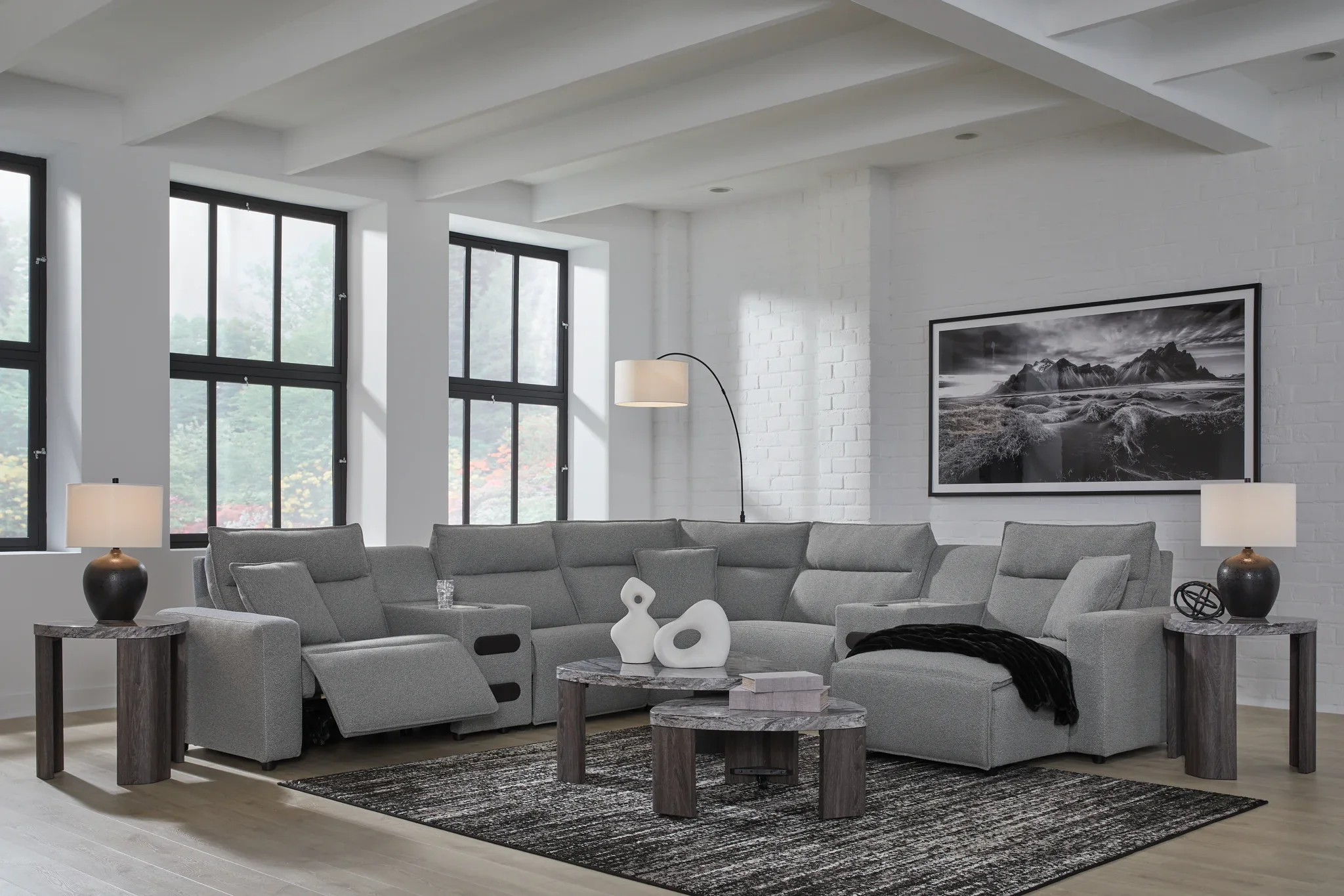Modmax - Salt And Pepper - 7-Piece Power Reclining Sectional With RAF Press Back Power Chaise - Image 3
