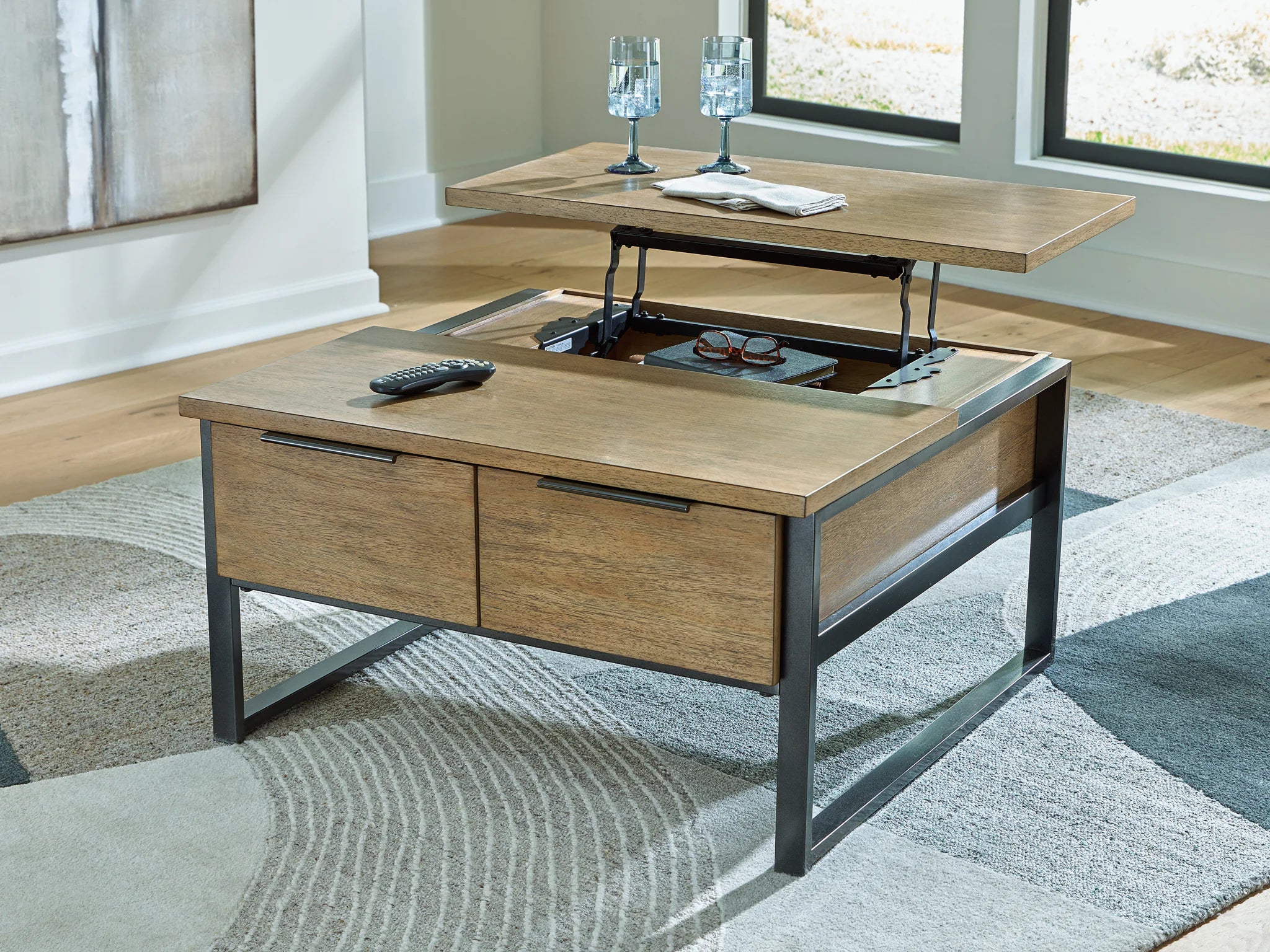 Montia - Lift Top Cocktail Table - Light Brown - Image 6