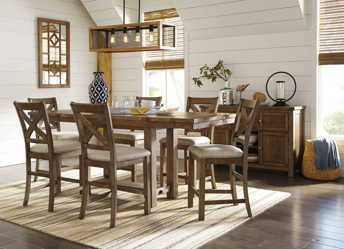 Moriville - Dark Gray - 8 Pc. - Counter Extension Table, 6 Barstools, Server