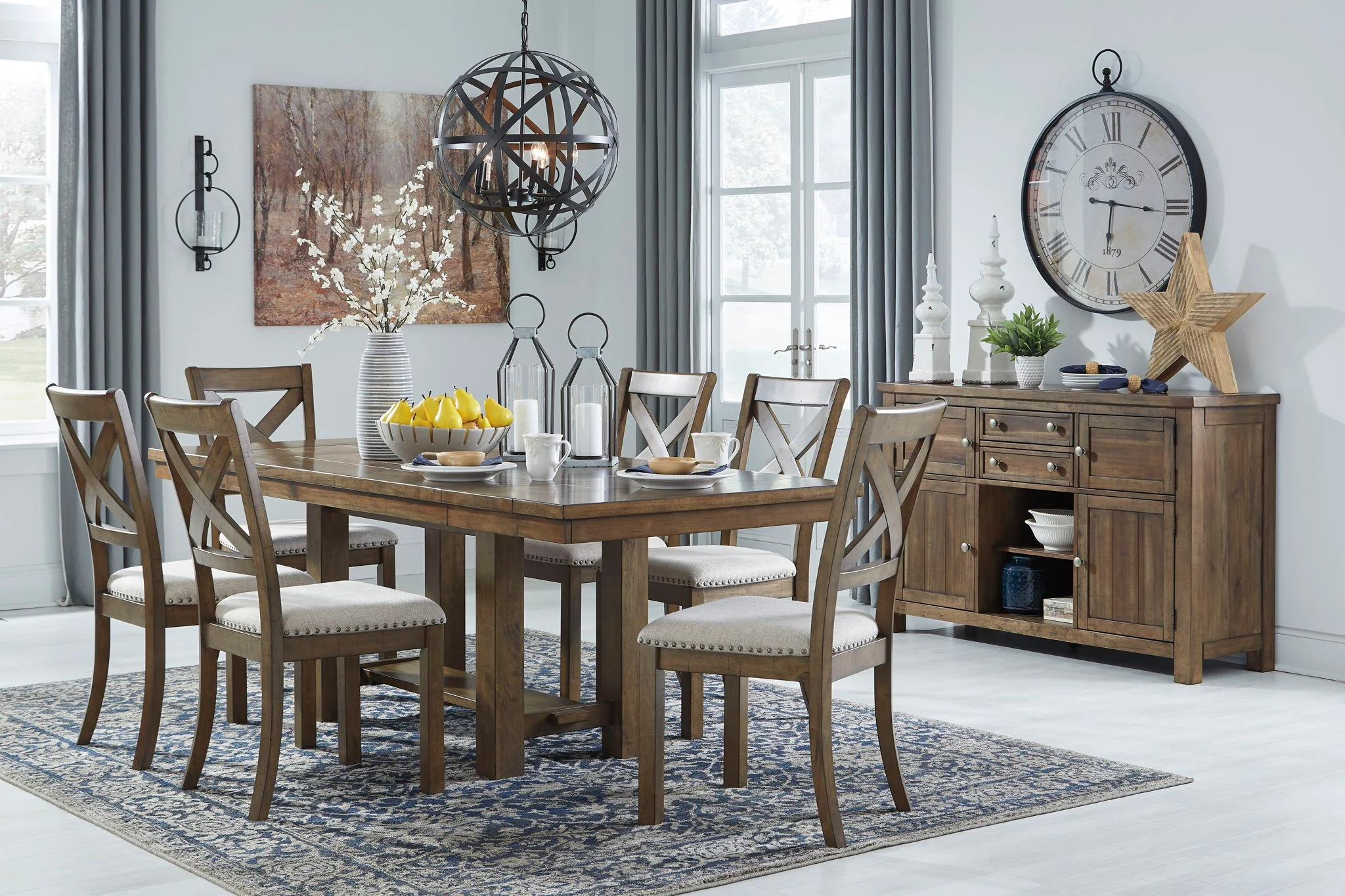 Moriville - Dark Gray - 8 Pc. - Extension Table, 6 Side Chairs, Server