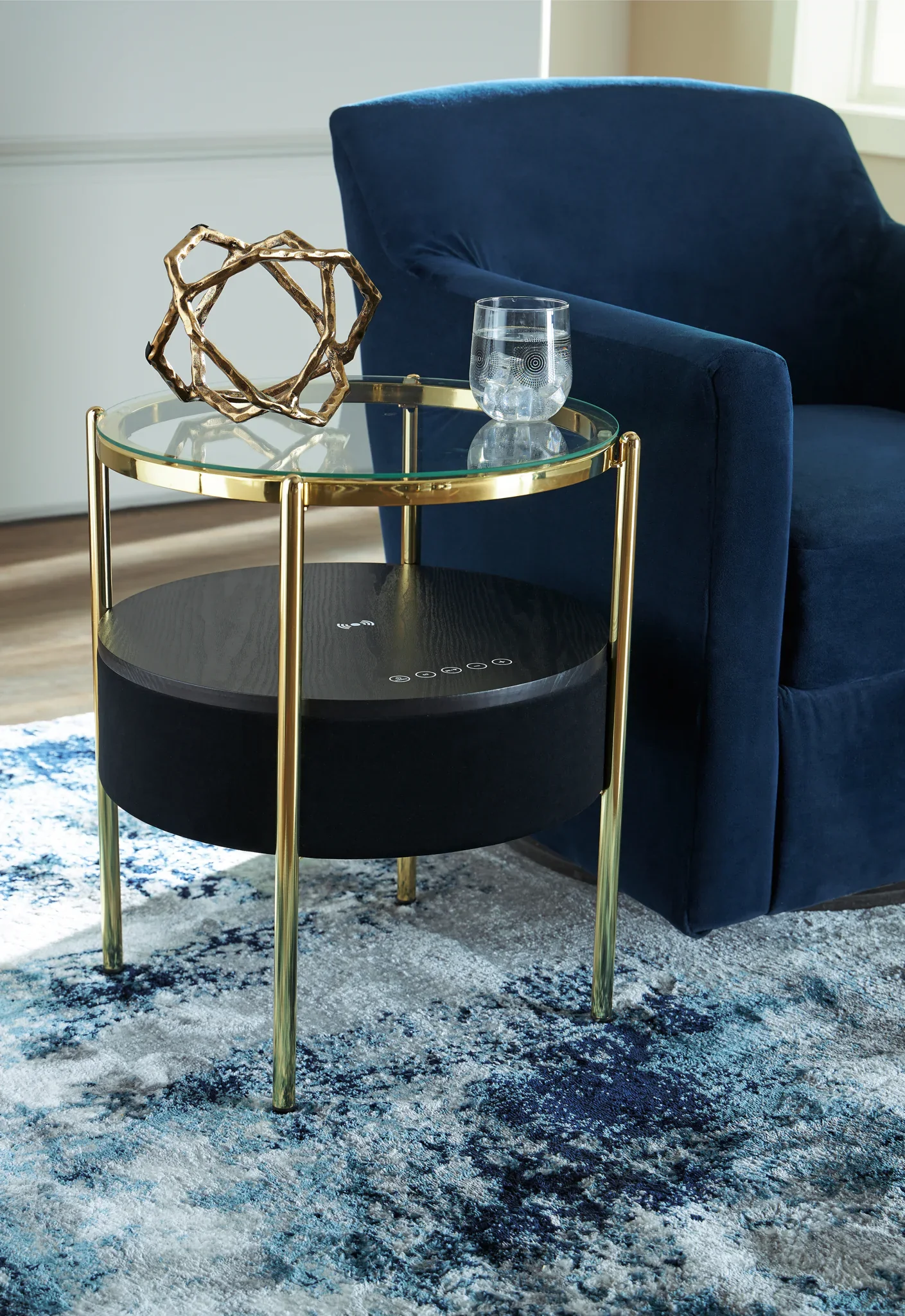 Nedman - Black / Gold Finish - Accent Table With Speaker - Image 2