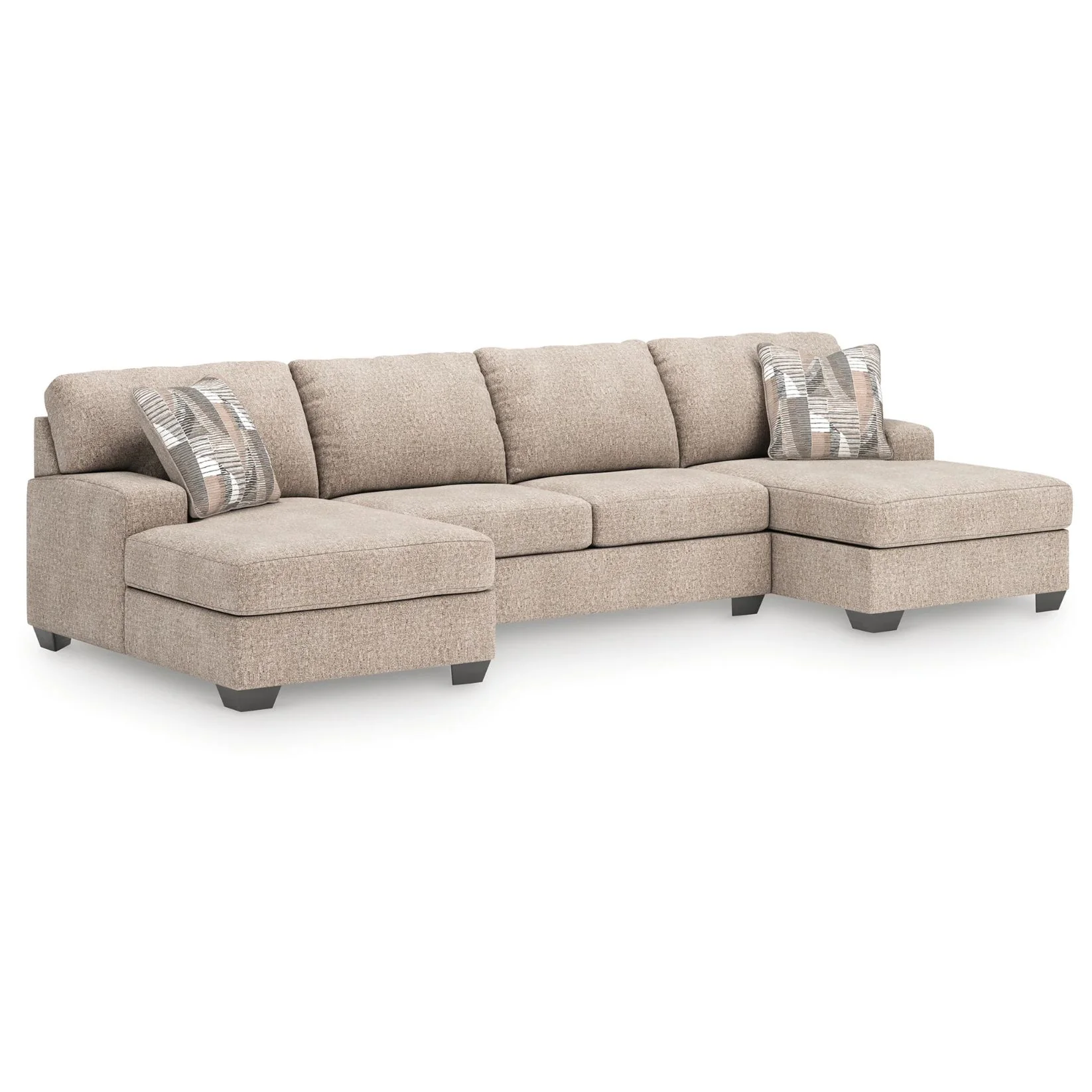 Newellen - 3-Piece Sectional With Double Chaise - Beige