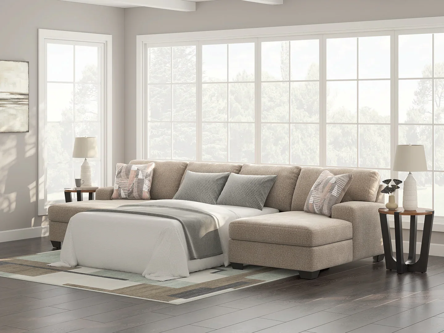 Newellen - 3-Piece Sectional With Double Chaise - Beige - Image 6