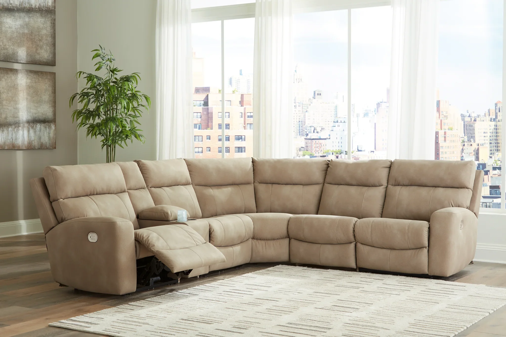 Next-gen Durapella - Sand - 6-Piece Power Reclining Sectional With Storage Console - Image 2