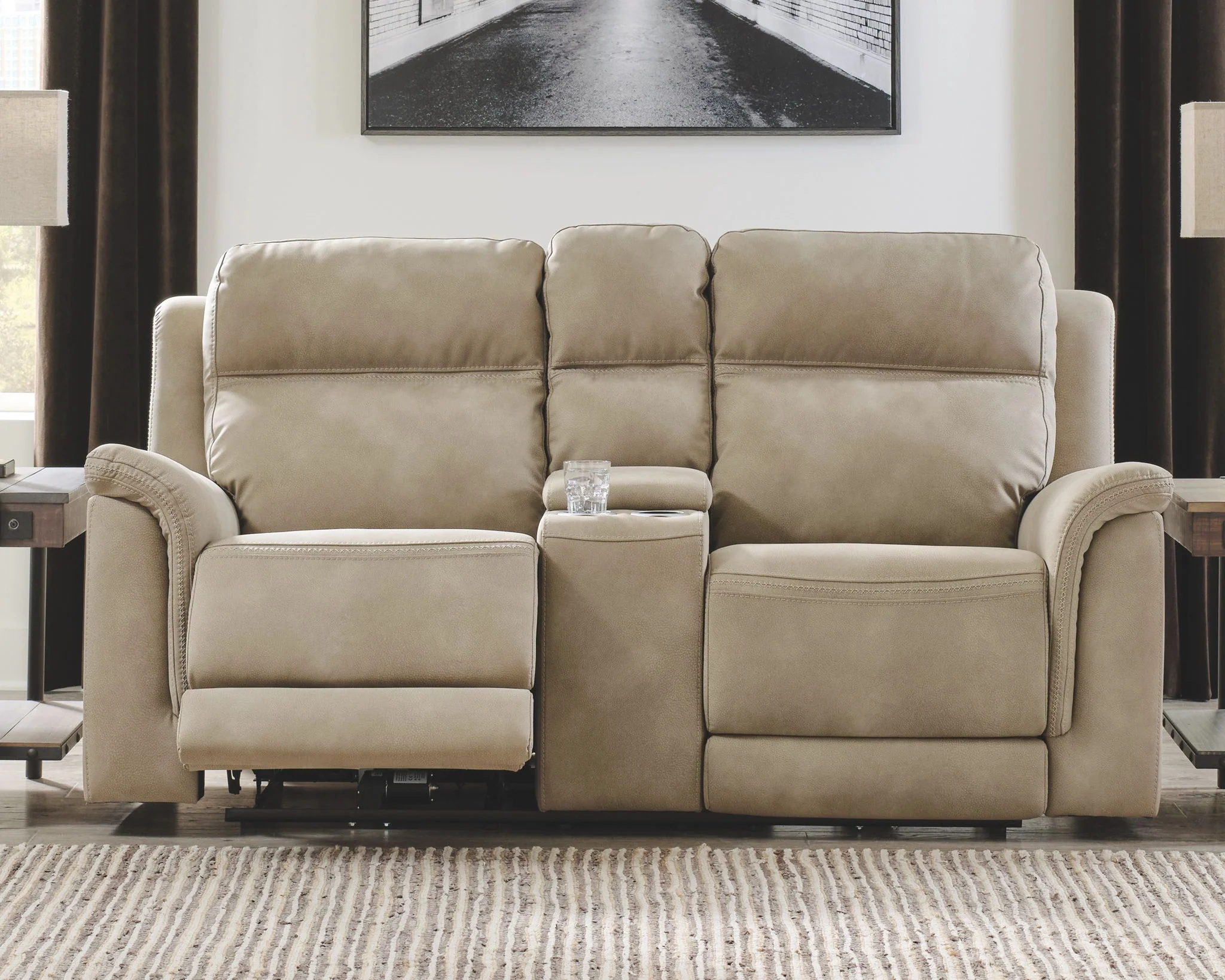 Next-gen Durapella - Sand - Power Reclining Loveseat With Console/Headrest - Image 5