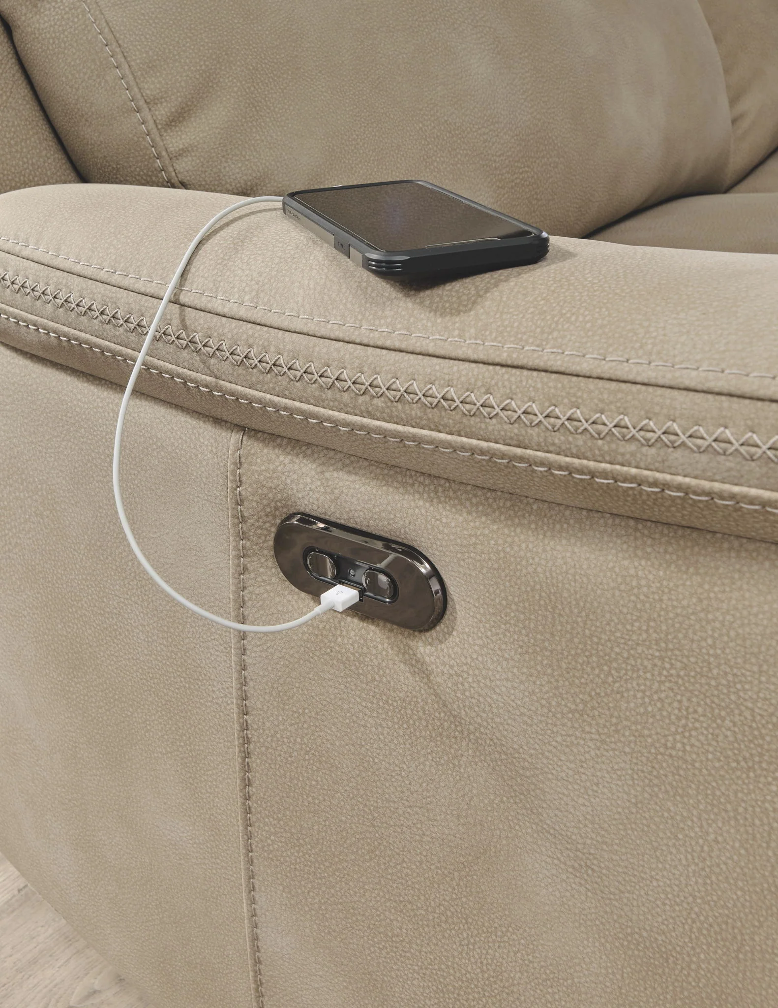 Next-gen Durapella - Sand - Power Reclining Loveseat With Console/Headrest - Image 8
