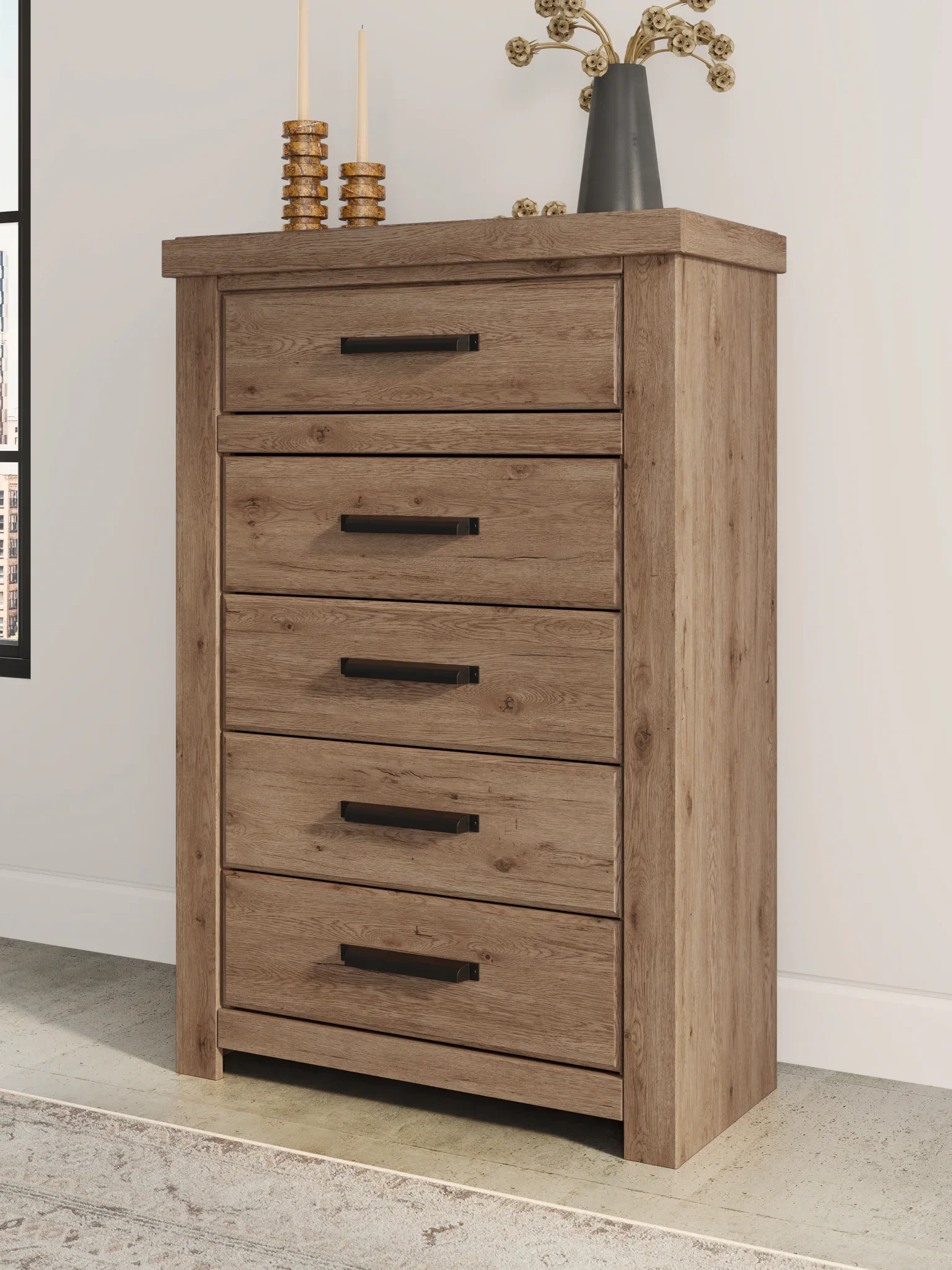 Oliandon - Five Drawer Chest - Light Brown - Image 2