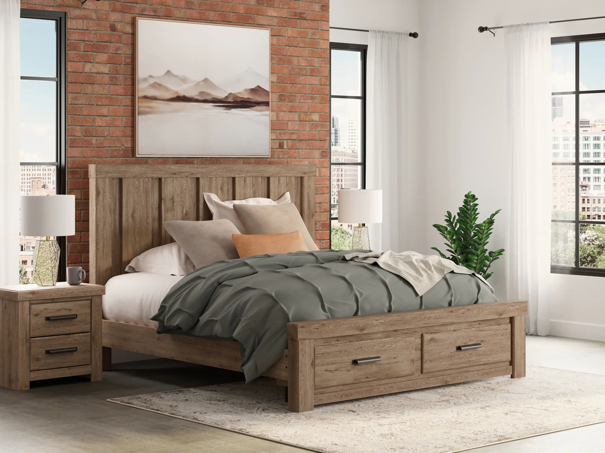 Oliandon - King Panel Storage Bed - Light Brown - Image 2