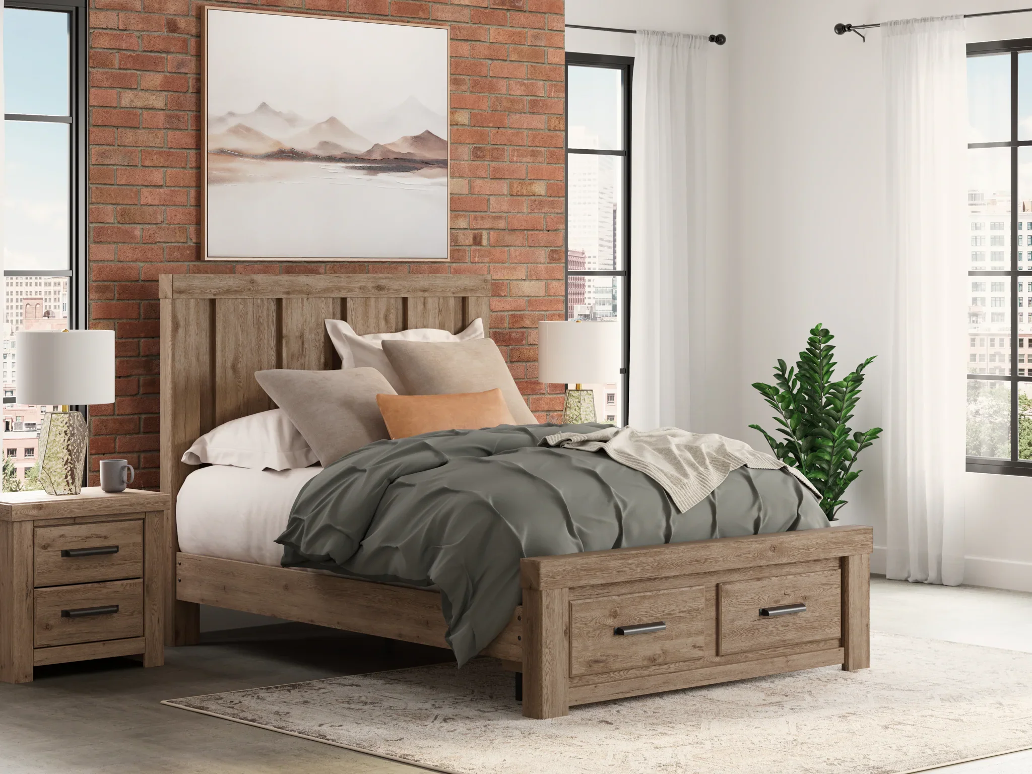 Oliandon - Queen Panel Storage Bed - Light Brown - Image 2