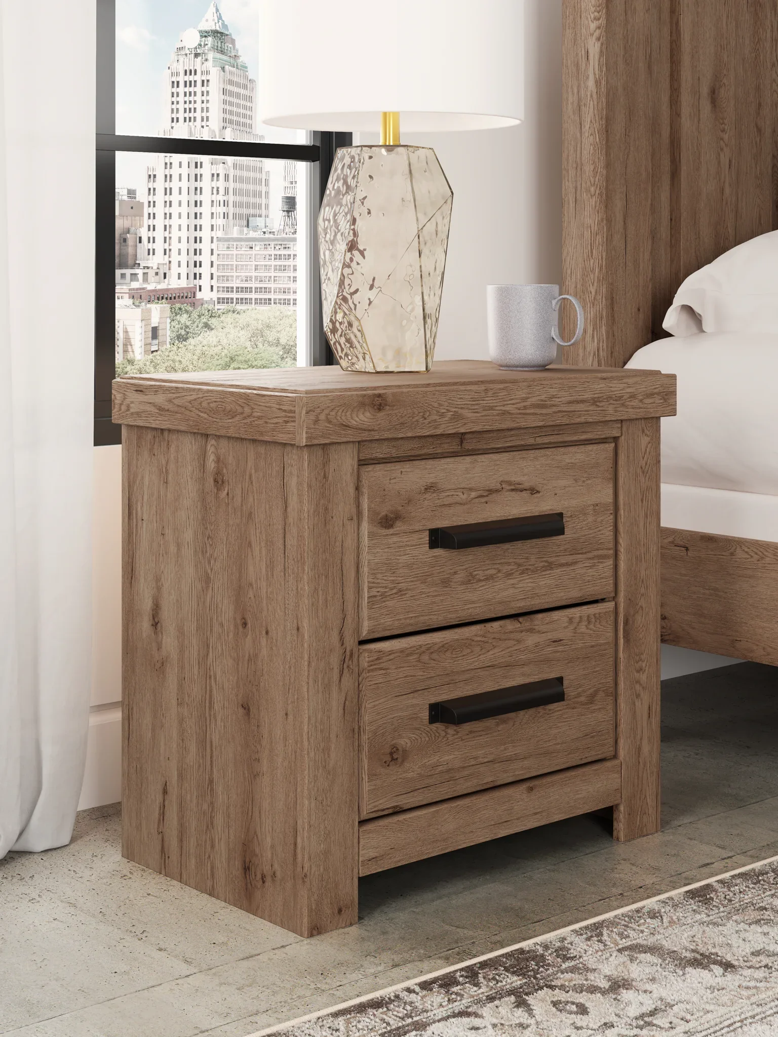 Oliandon - Two Drawer Night Stand - Light Brown - Image 2