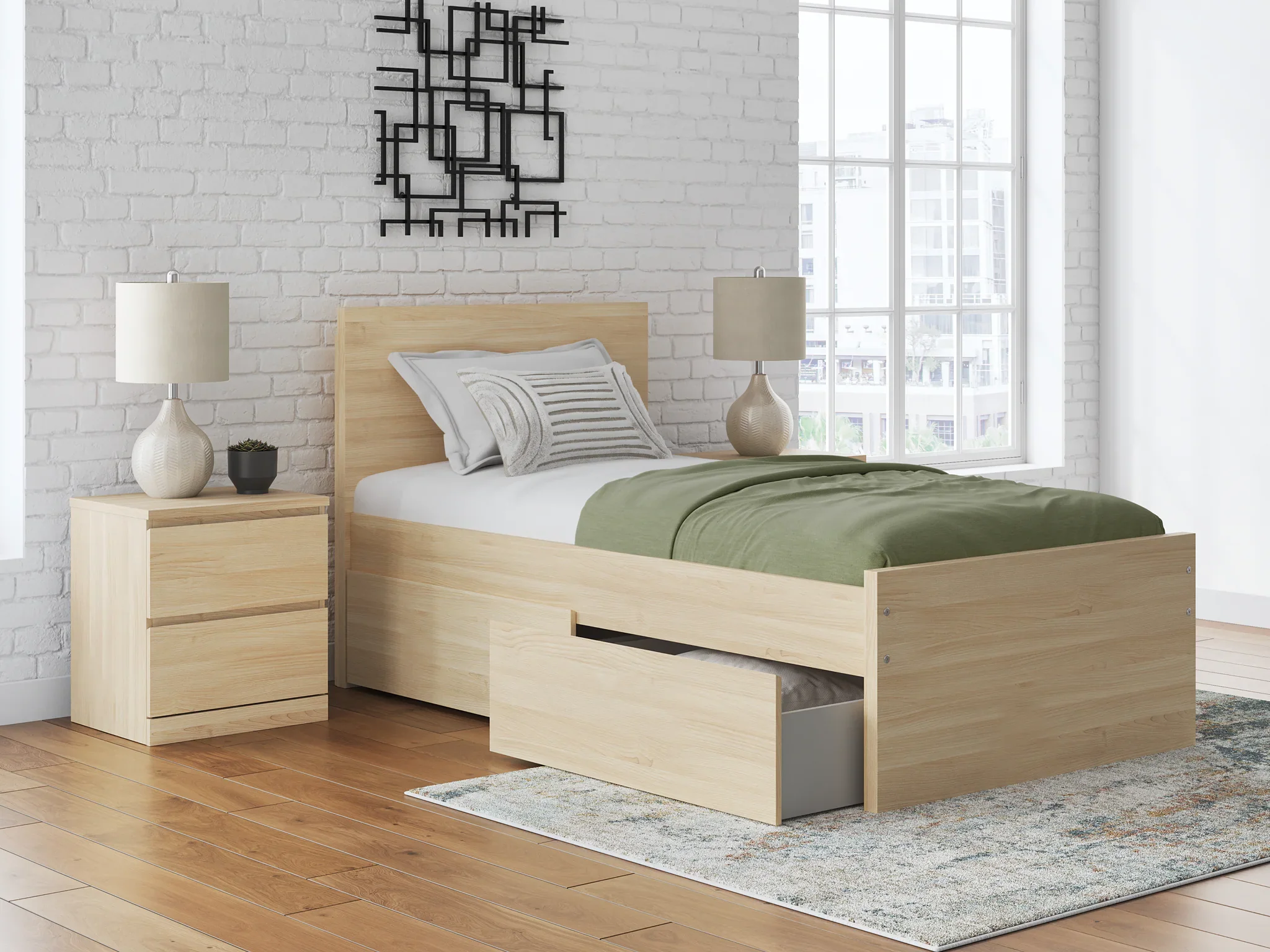 Onita - Natural - Twin Panel Platform Bed With 1 Side Storage - Image 9