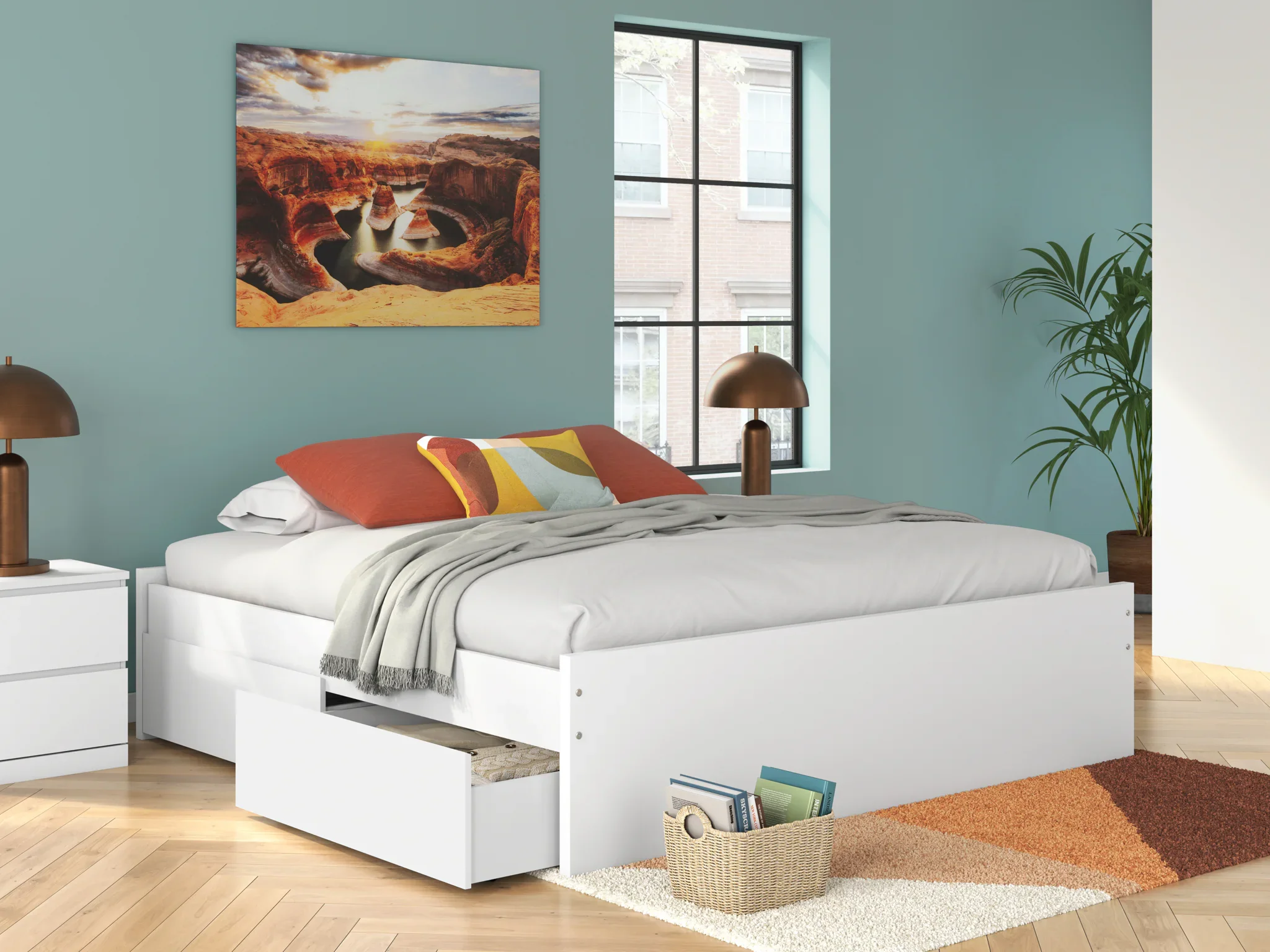Onita - White - King Platform Bed With 2 Side Storage - Image 2