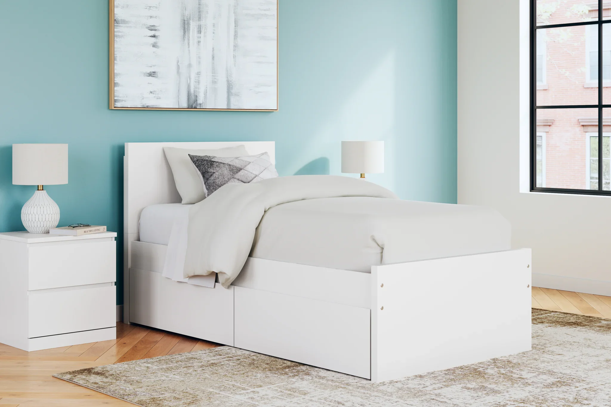 Onita - White - Twin Panel Platform Bed With 1 Side Storage - Image 2