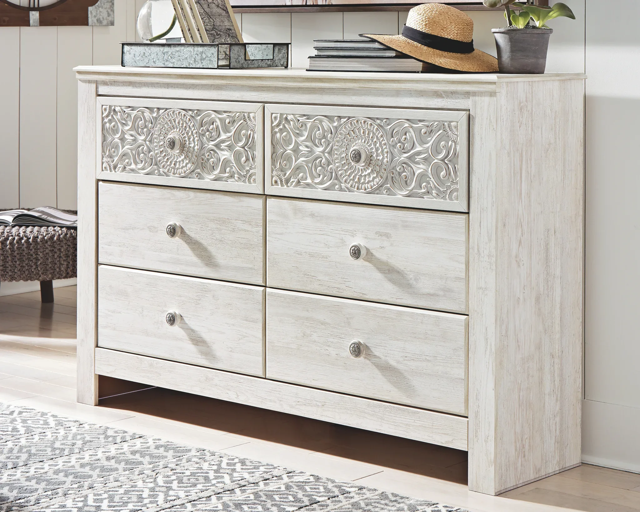 Paxberry - Whitewash - Six Drawer Dresser - Medallion Drawer Pulls - Image 2