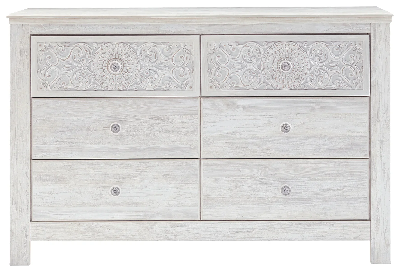 Paxberry - Whitewash - Six Drawer Dresser - Medallion Drawer Pulls - Image 3