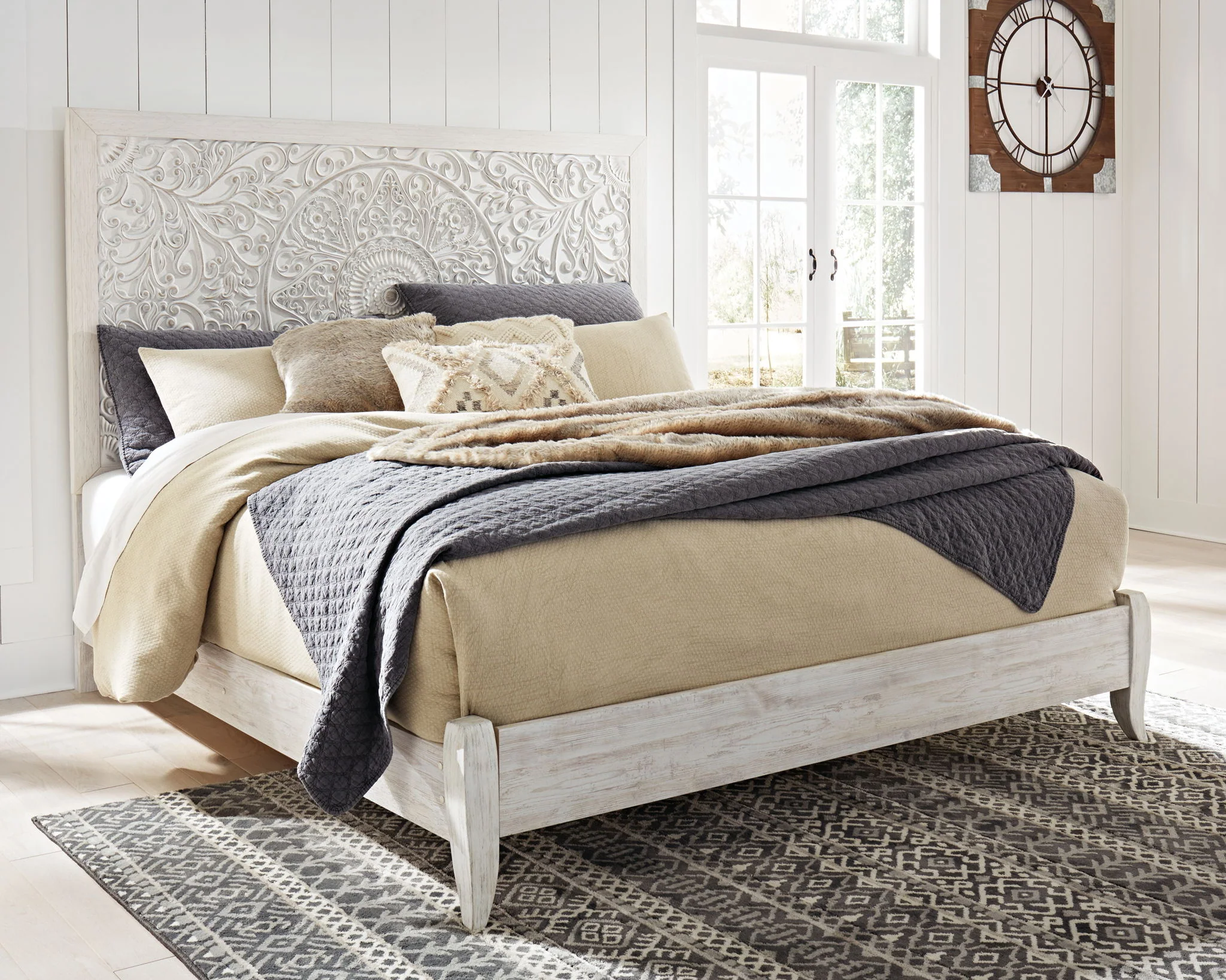 Paxberry - Whitewash - King Panel Bed - Image 2