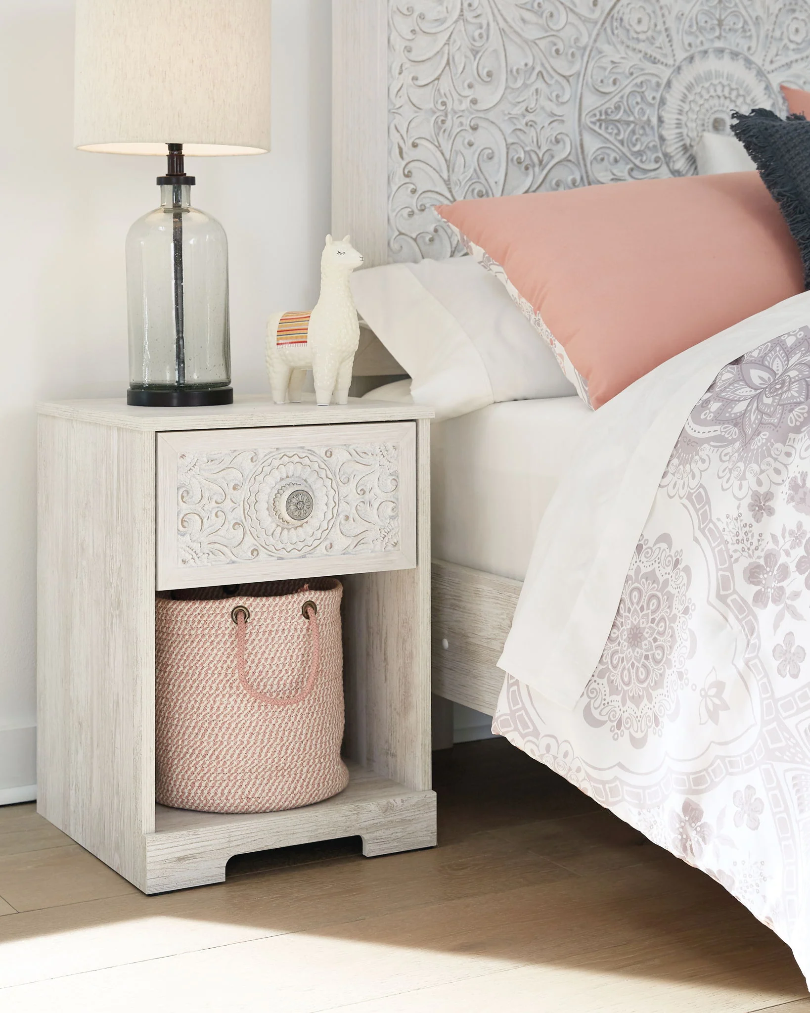 Paxberry - Whitewash - One Drawer Night Stand - Open Cubby - Image 2