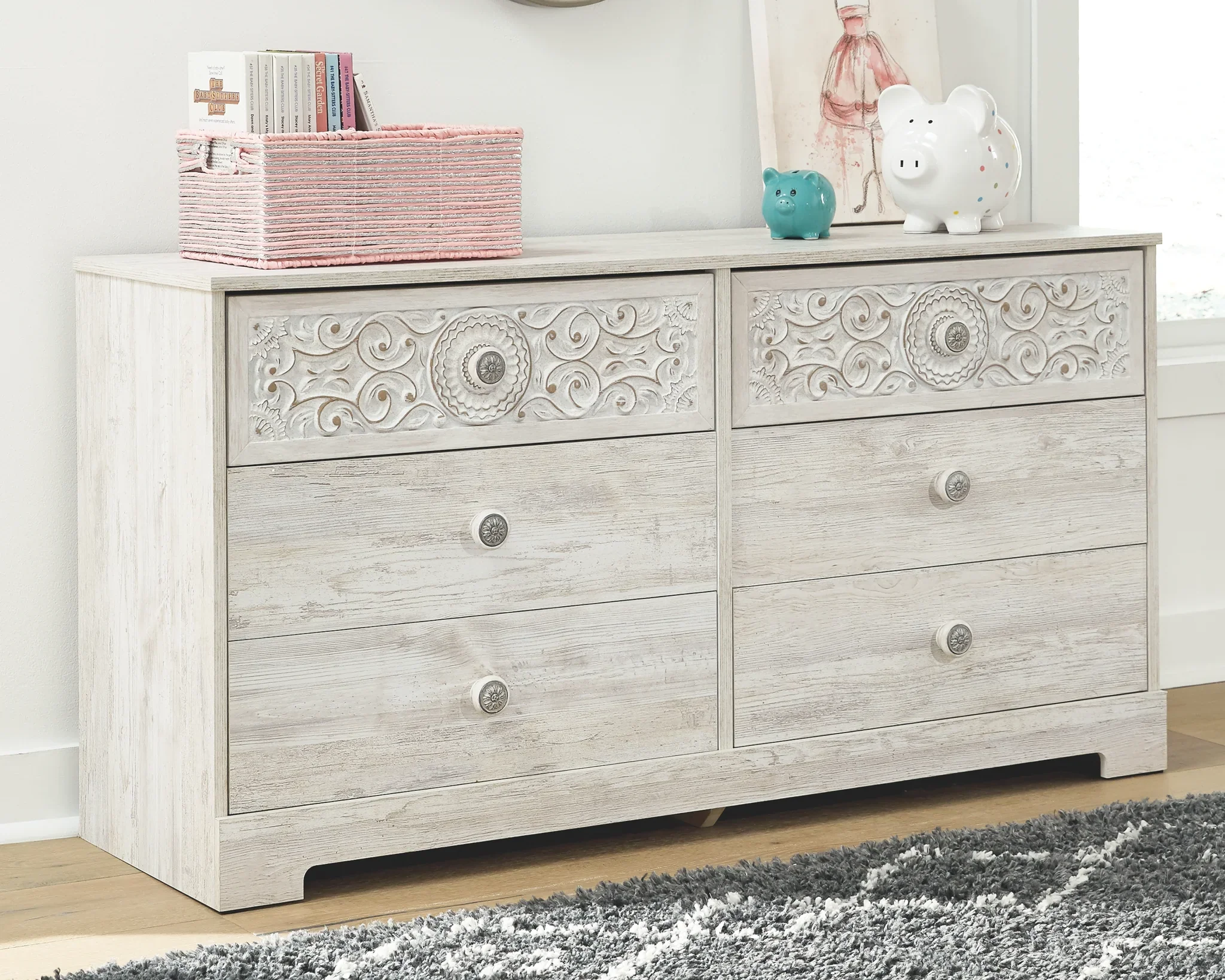 Paxberry - Whitewash - Six Drawer Dresser - Vinyl-Wrapped - Image 2