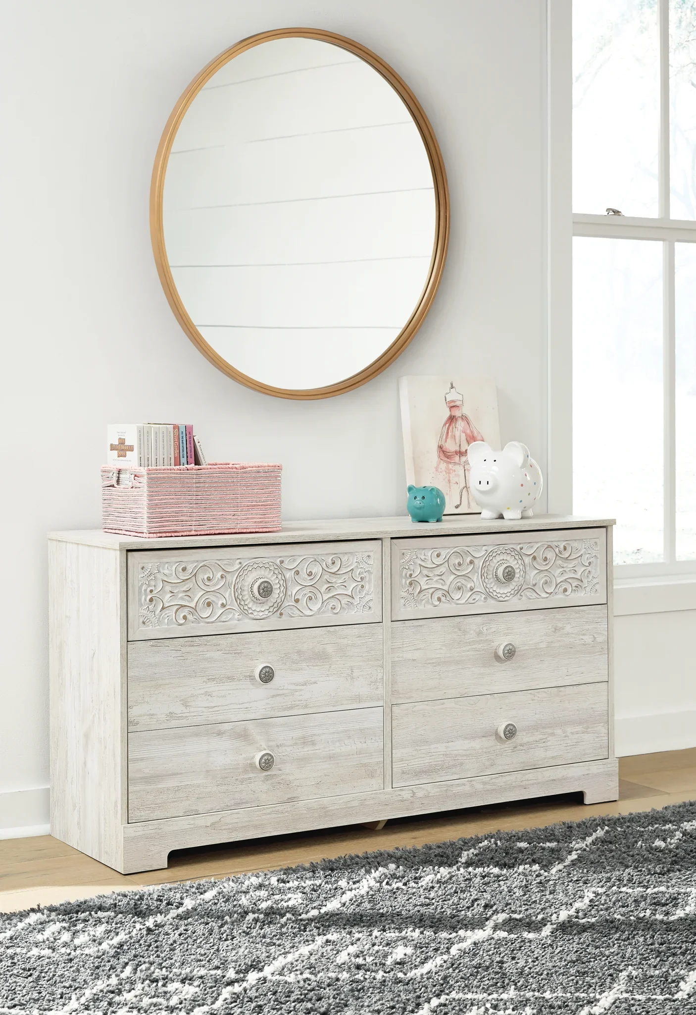 Paxberry - Whitewash - Six Drawer Dresser - Vinyl-Wrapped - Image 7
