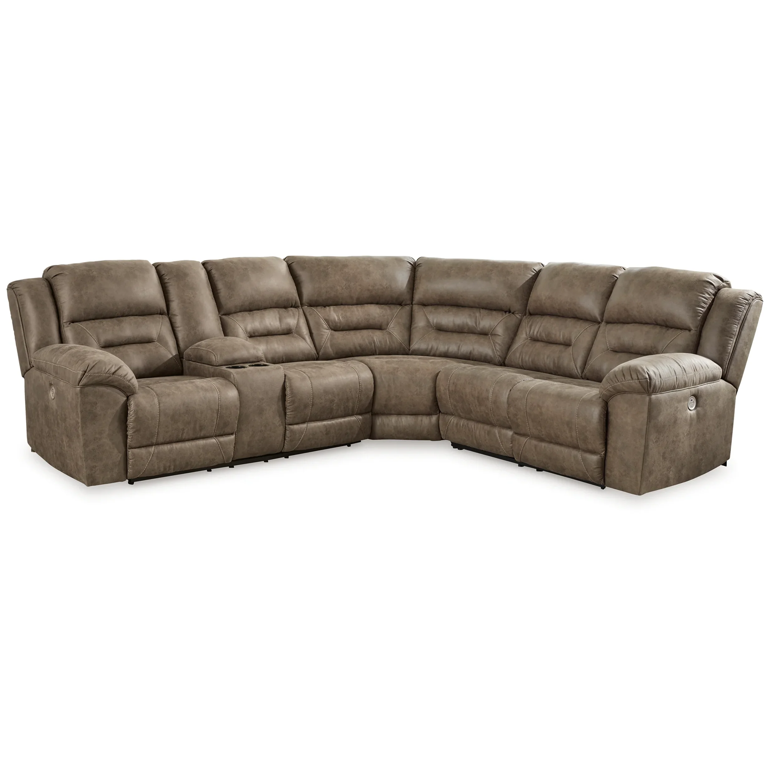 Ravenel - 3-Piece Power Reclining Sectional With Laf Power Reclining Loveseat With Console - Faux Leather - Fossil