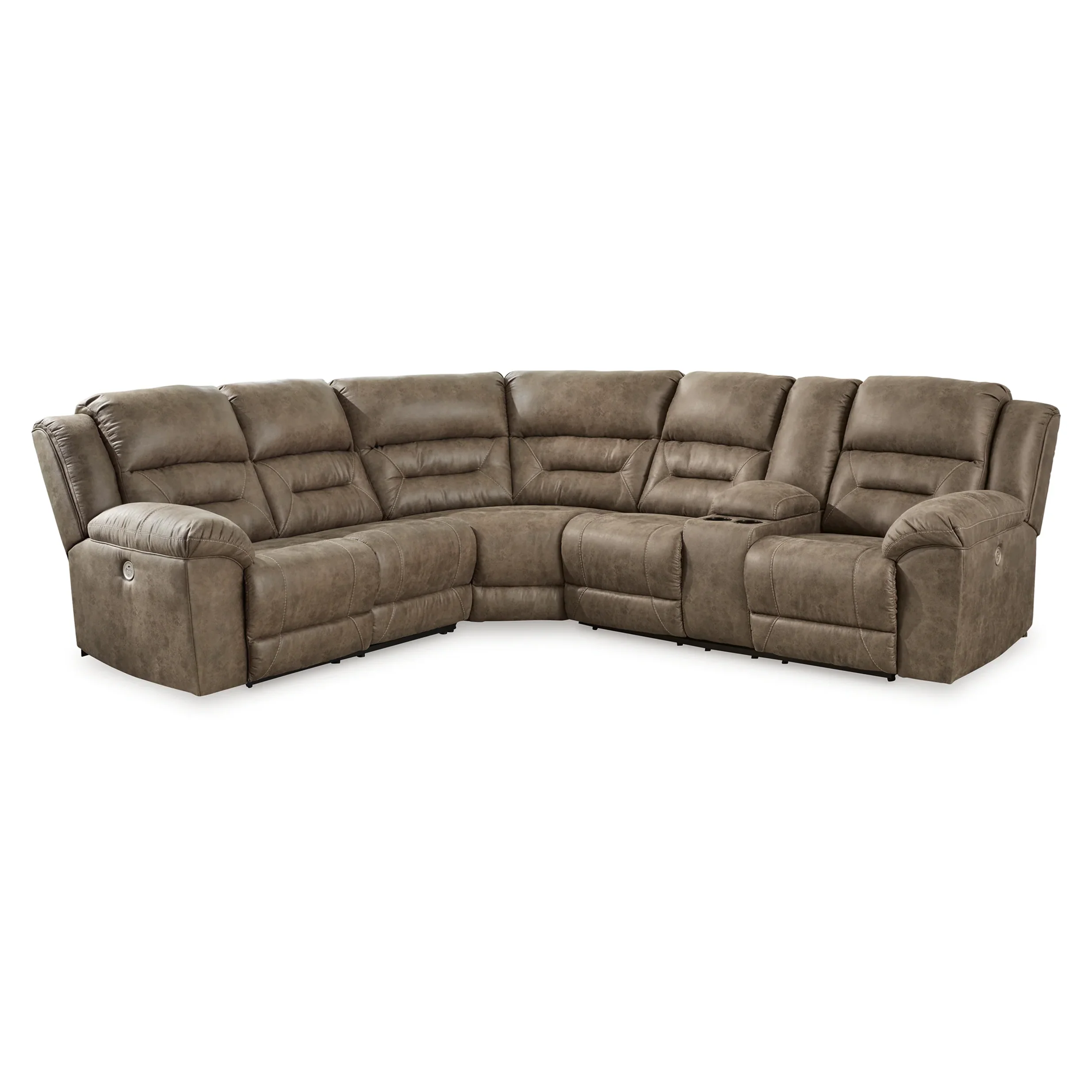 Ravenel - 3-Piece Power Reclining Sectional With Raf Power Reclining Loveseat With Console - Faux Leather - Fossil