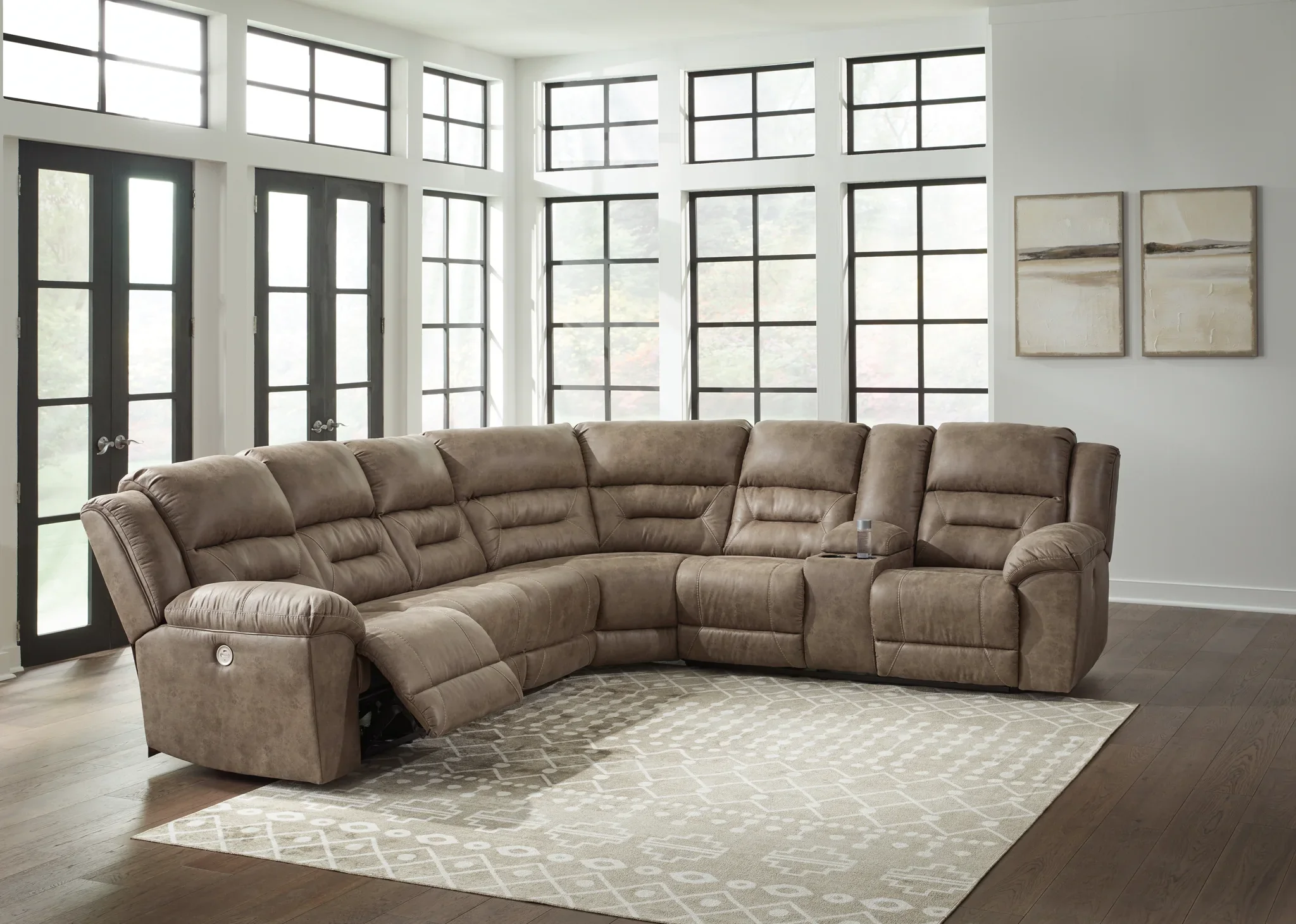 Ravenel - Fossil - 4-Piece Power Reclining Sectional With Raf Power Reclining Loveseat With Console - Image 2