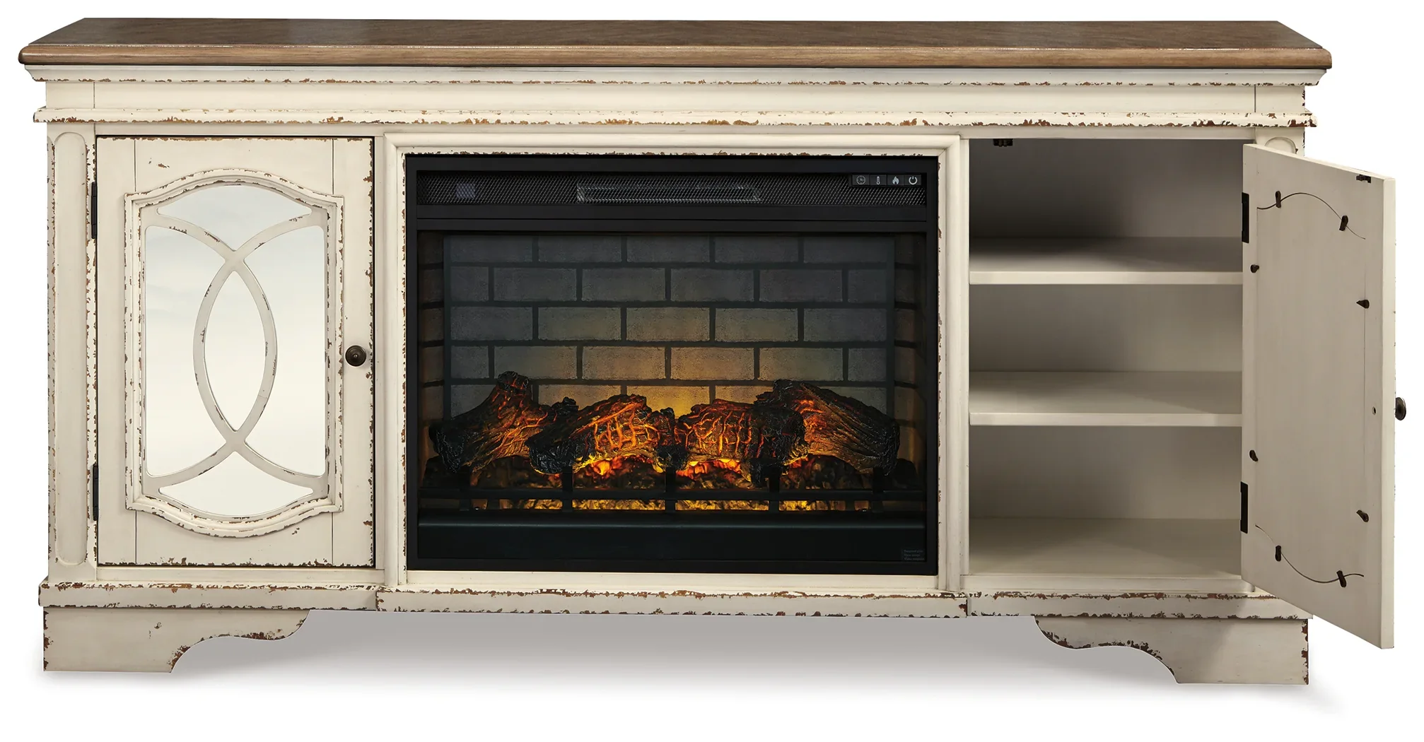 Realyn - Chipped White - 2 Pc. - 74" TV Stand With Electric Infrared Fireplace Insert - Image 3