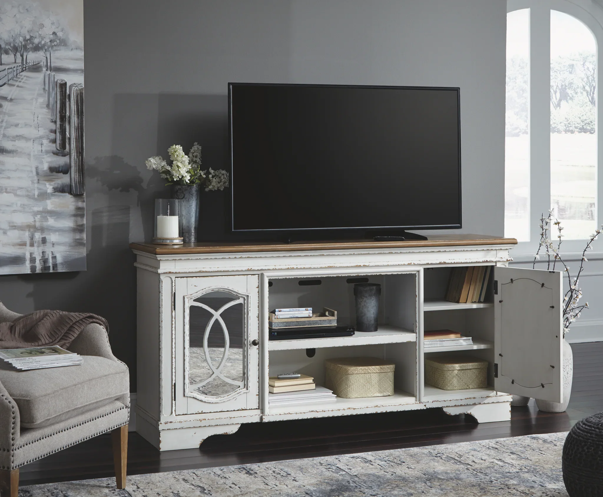 Realyn - Chipped White - Xl TV Stand W/Fireplace Option - Image 4