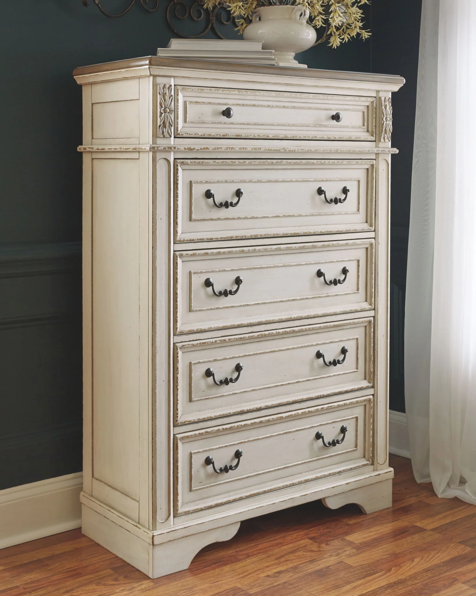 Realyn - White / Brown / Beige - Five Drawer Chest - Image 2