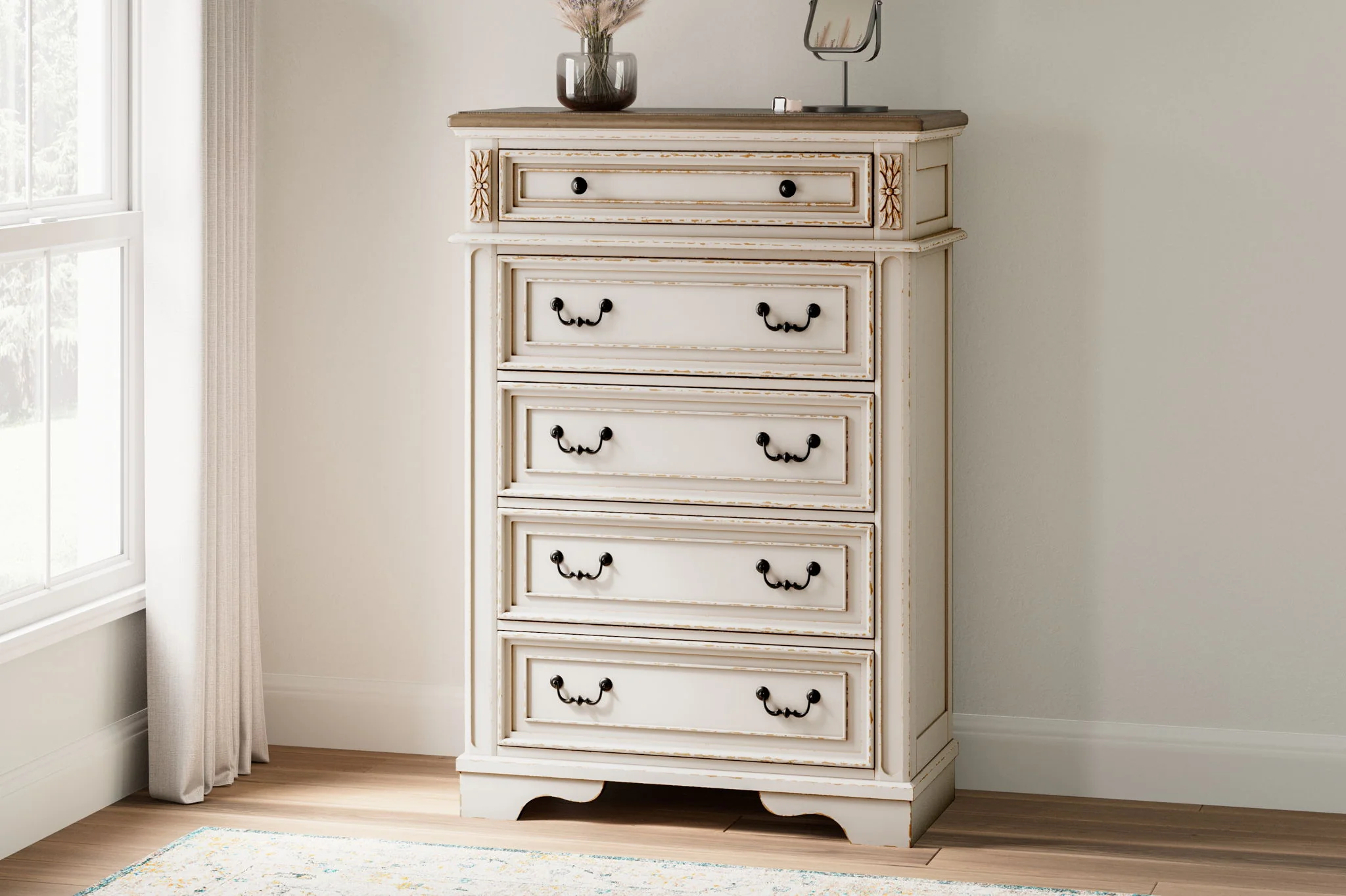Realyn - White / Brown / Beige - Five Drawer Chest - Image 4