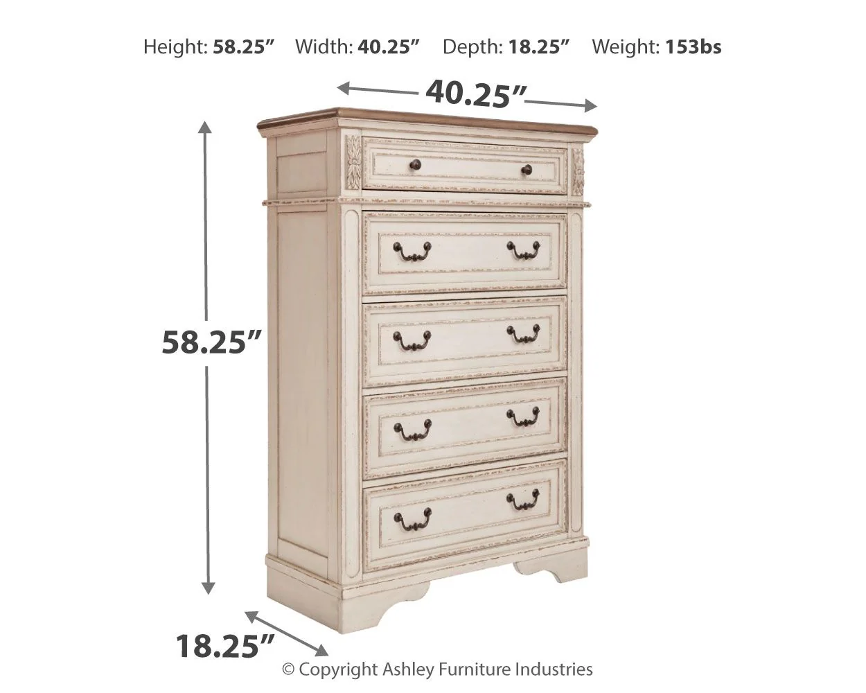 Realyn - White / Brown / Beige - Five Drawer Chest - Image 6
