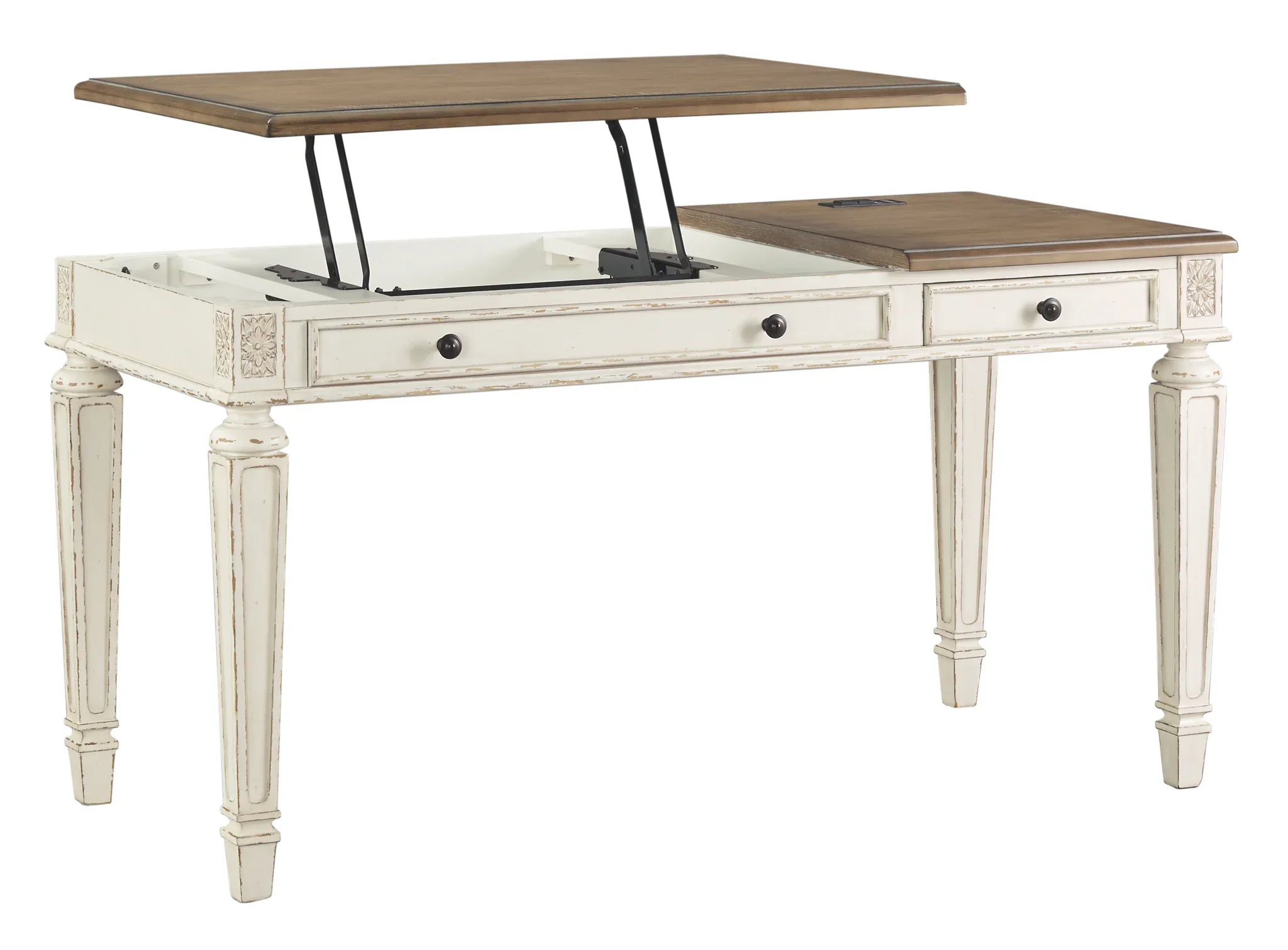 Realyn - White / Brown - Home Office Lift Top Desk - Image 3