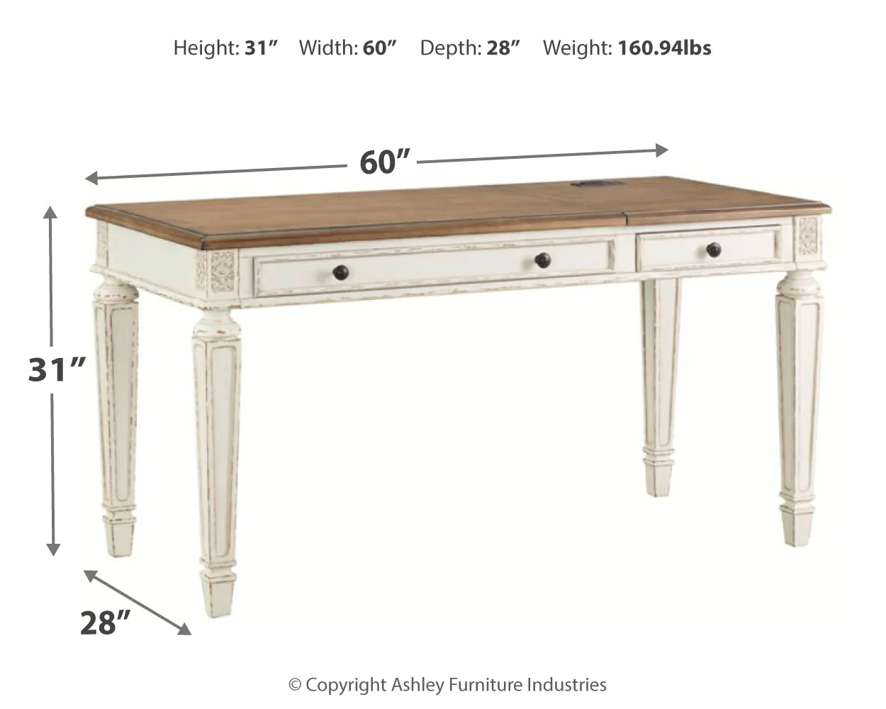 Realyn - White / Brown - Home Office Lift Top Desk - Image 4