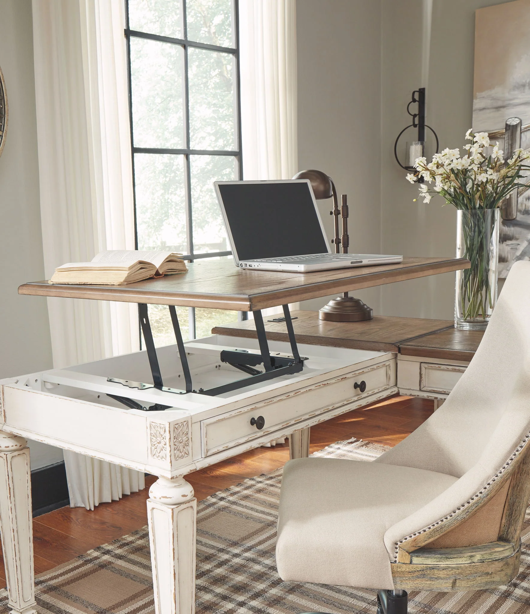 Realyn - White / Brown - Home Office Lift Top Desk - Image 9