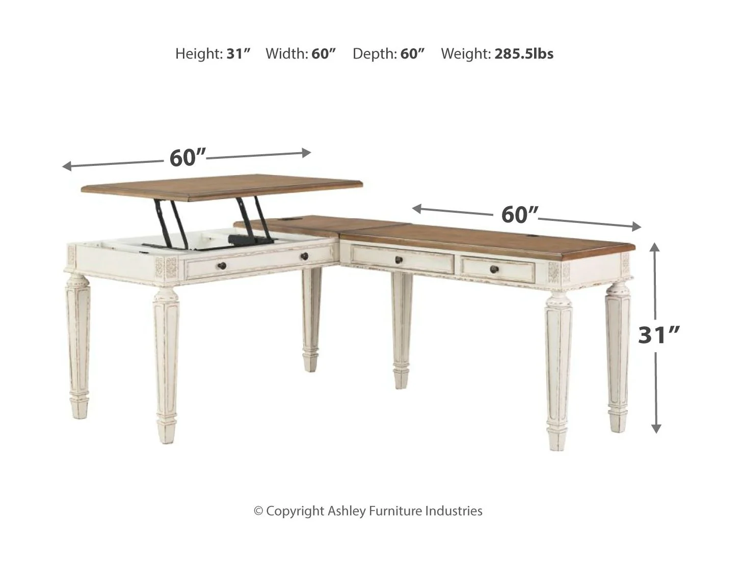 Realyn - White / Brown - L Shaped Desk With Lift Top - Image 3
