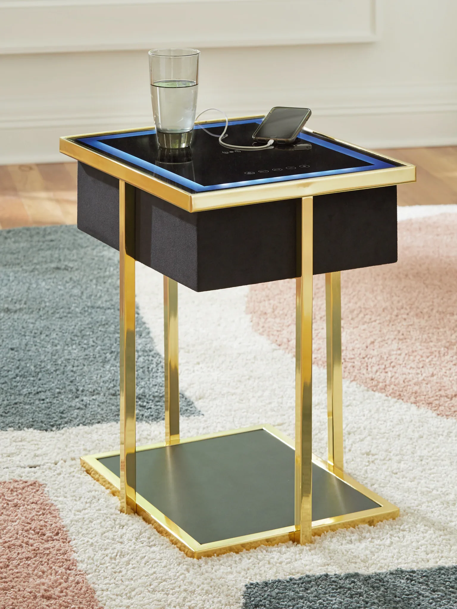 Rexwell - Black / Gold Finish - Accent Table With Speaker - Image 2