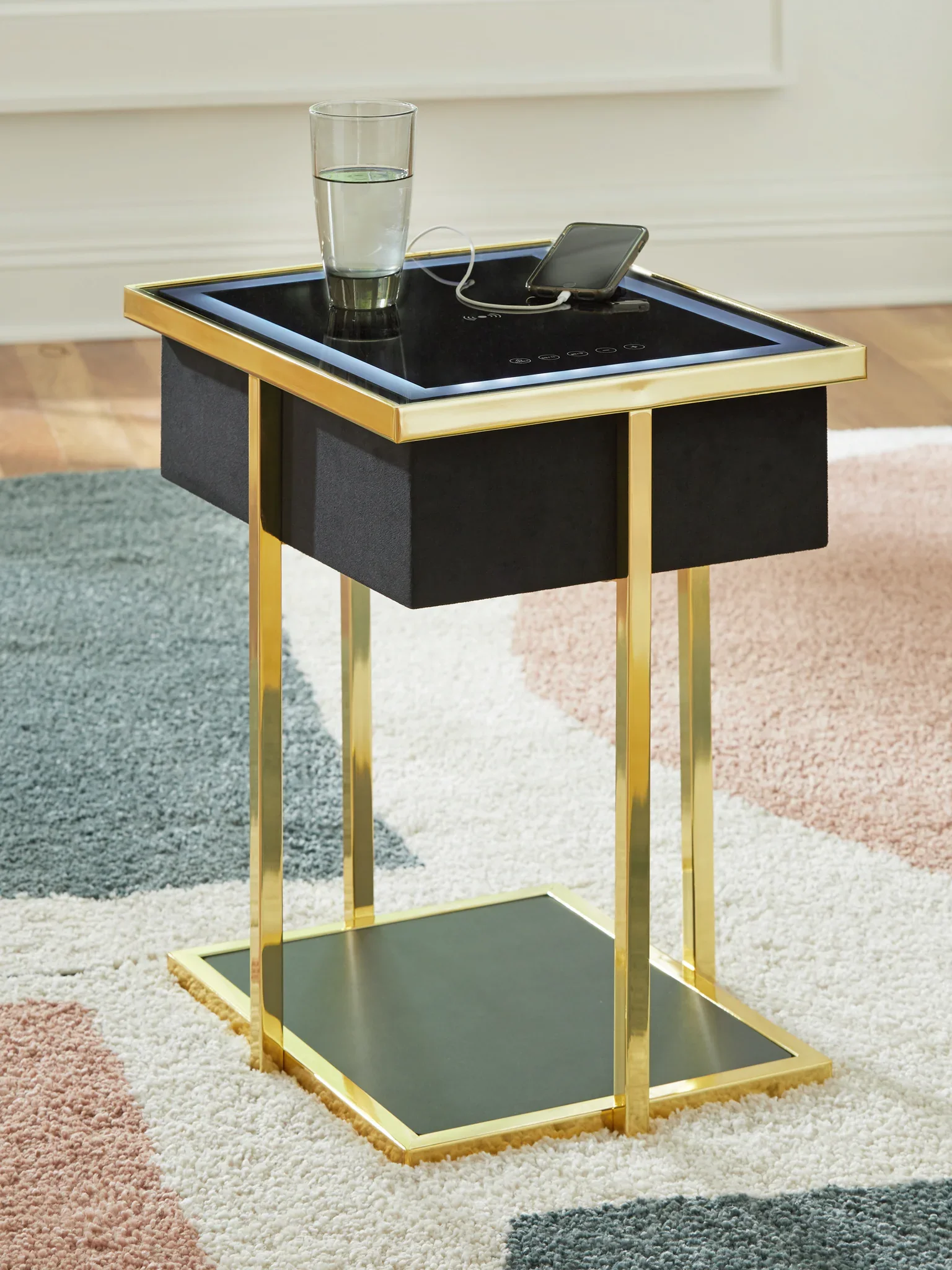 Rexwell - Black / Gold Finish - Accent Table With Speaker - Image 6