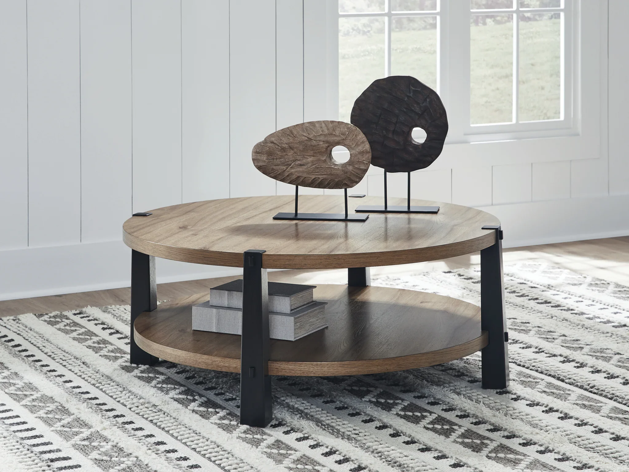 Ridgester - Round Cocktail Table - Light Brown / Black - Image 2