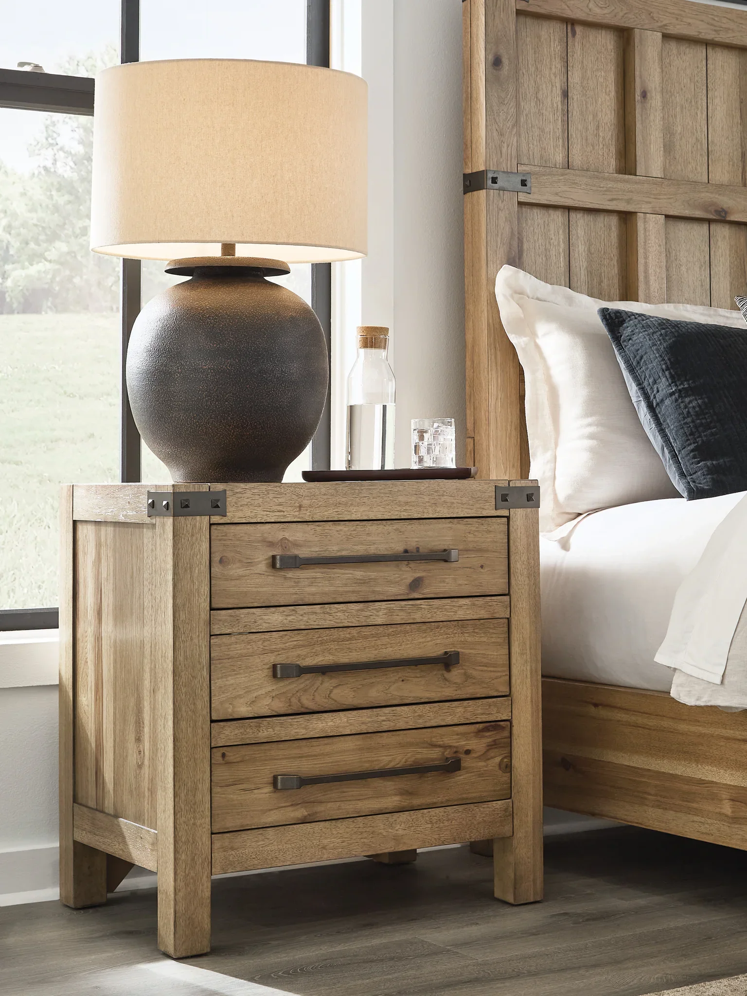 Ridgester - Three Drawer Night Stand - Light Brown - Image 5