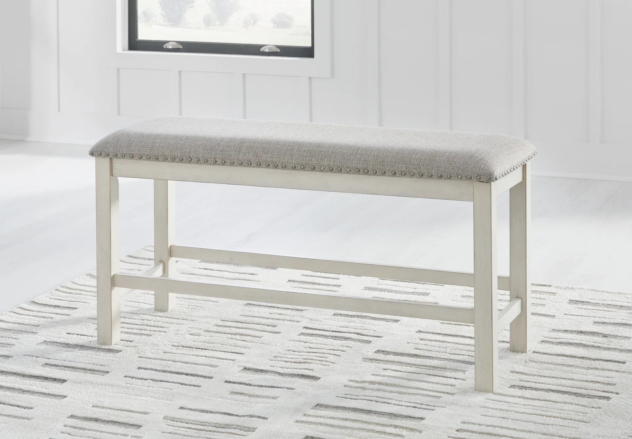 Robbinsdale - Antique White - Dbl Counter Height Upholstered Dining Bench - Image 3