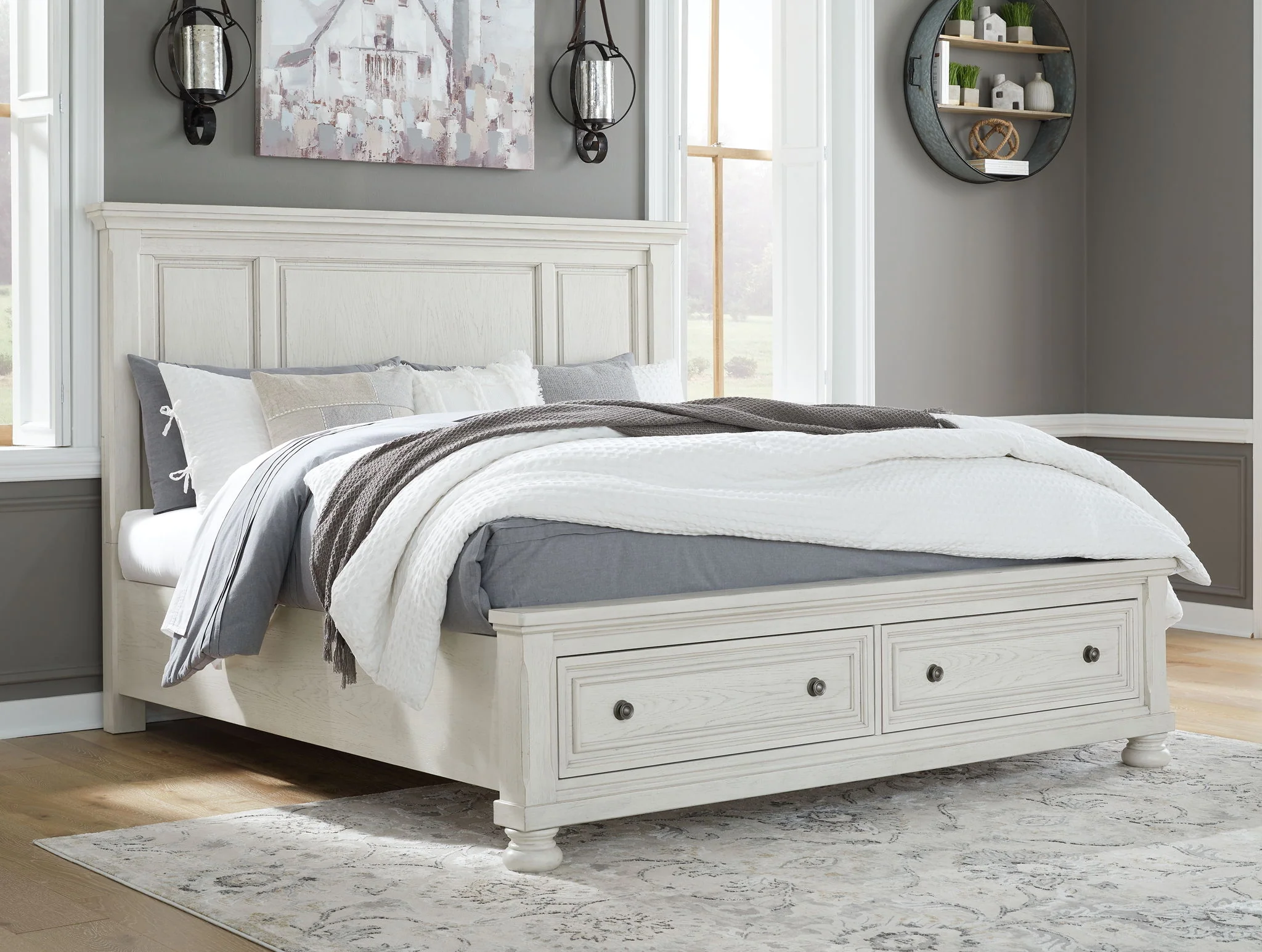 Robbinsdale - Antique White - King Panel Storage Bed - Image 2