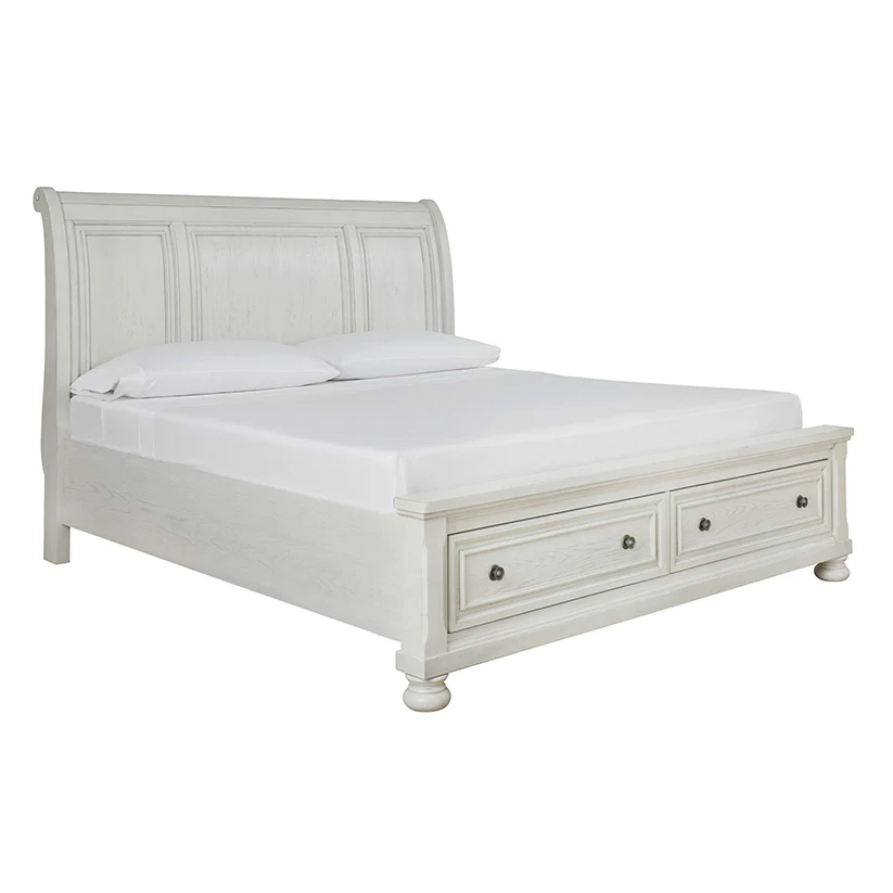 Robbinsdale - Antique White - King Sleigh Bed With 2 Storage Drawers