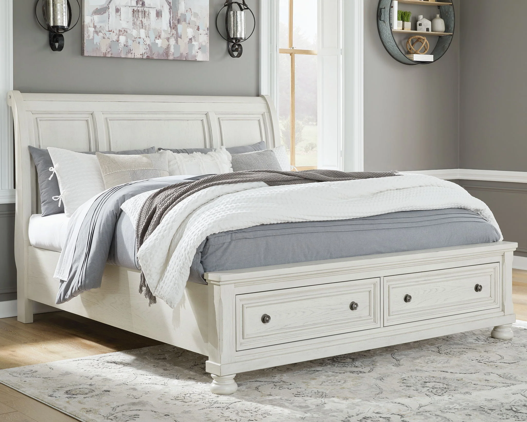 Robbinsdale - Antique White - King Sleigh Bed With 2 Storage Drawers - Image 2