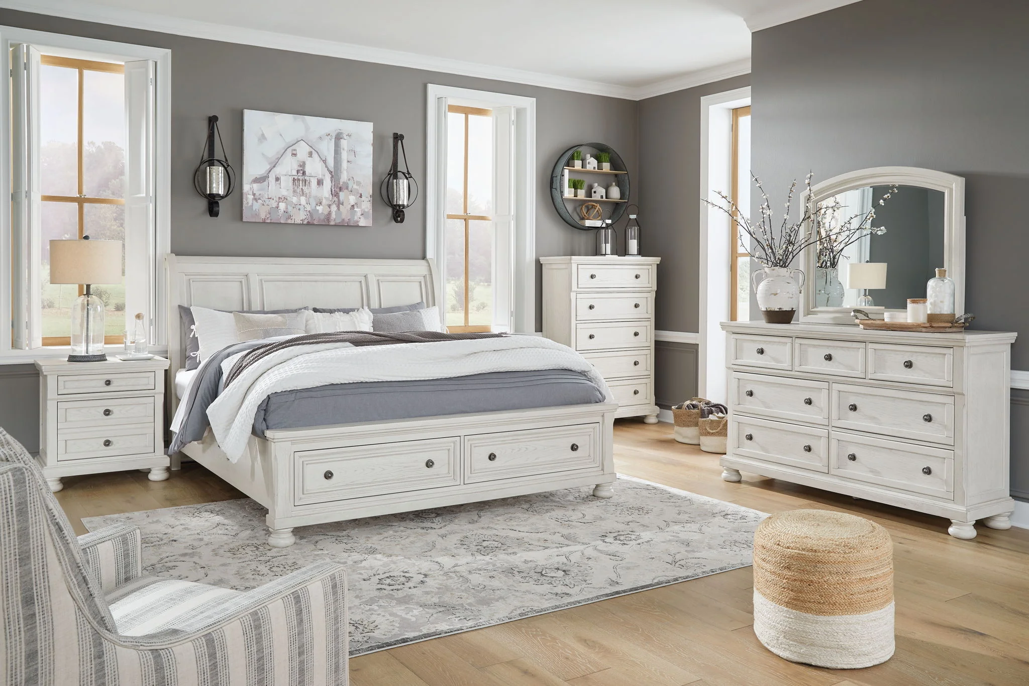 Robbinsdale - Antique White - King Sleigh Bed With 2 Storage Drawers - Image 4