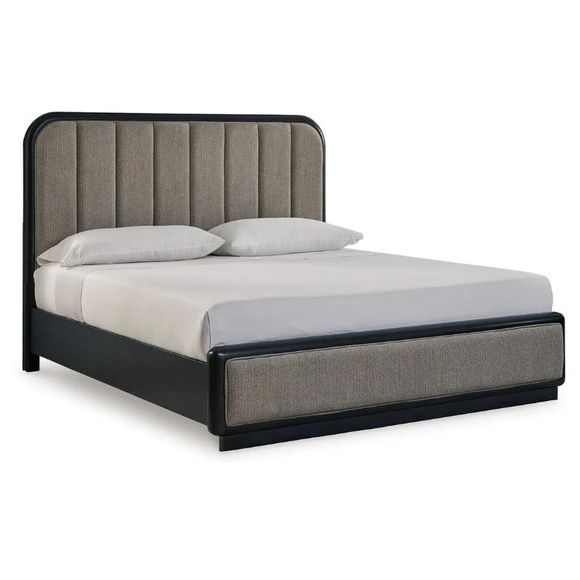 Rowanbeck - Gray / Black - King Upholstered Panel Bed