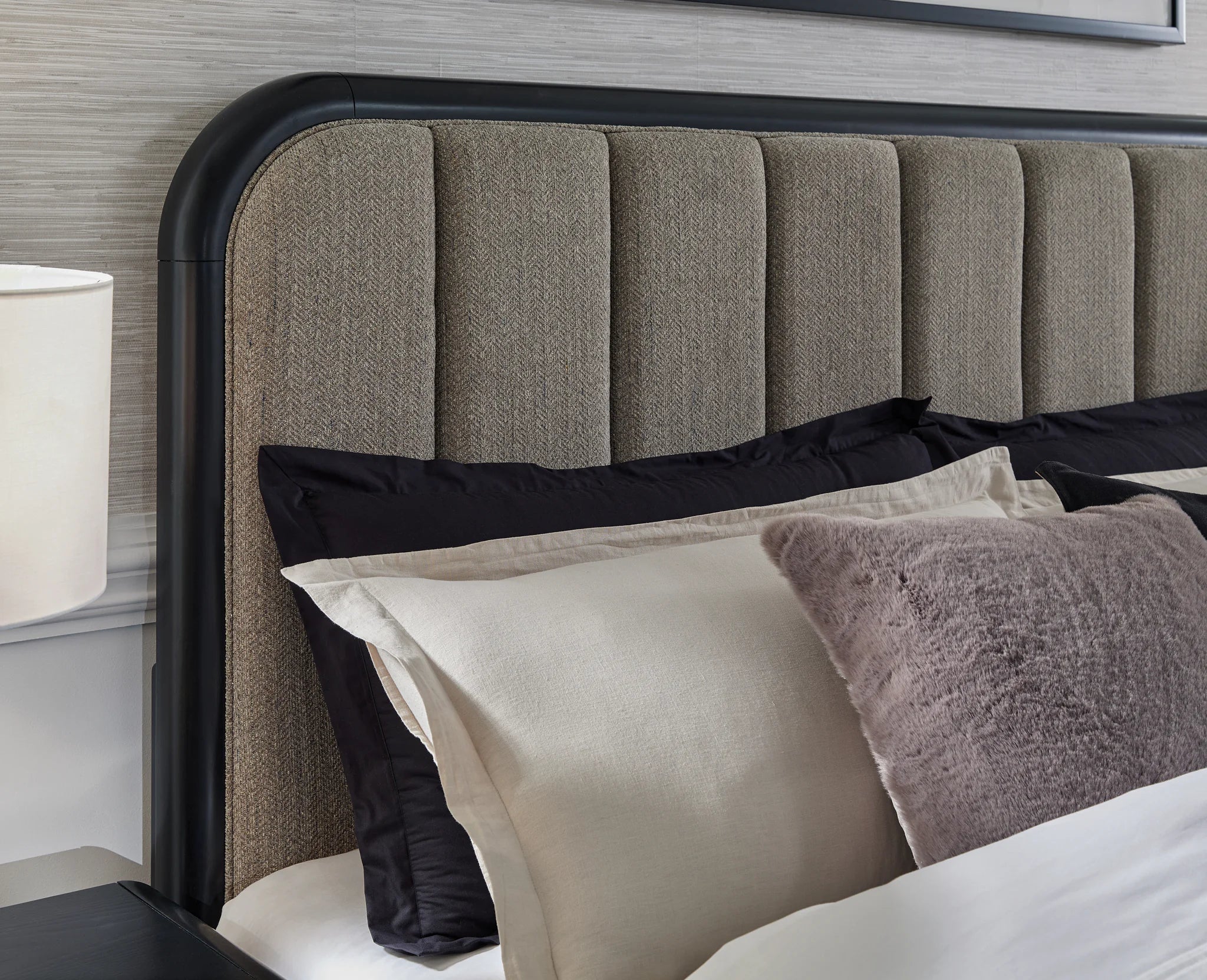 Rowanbeck - Gray / Black - King Upholstered Panel Bed - Image 6