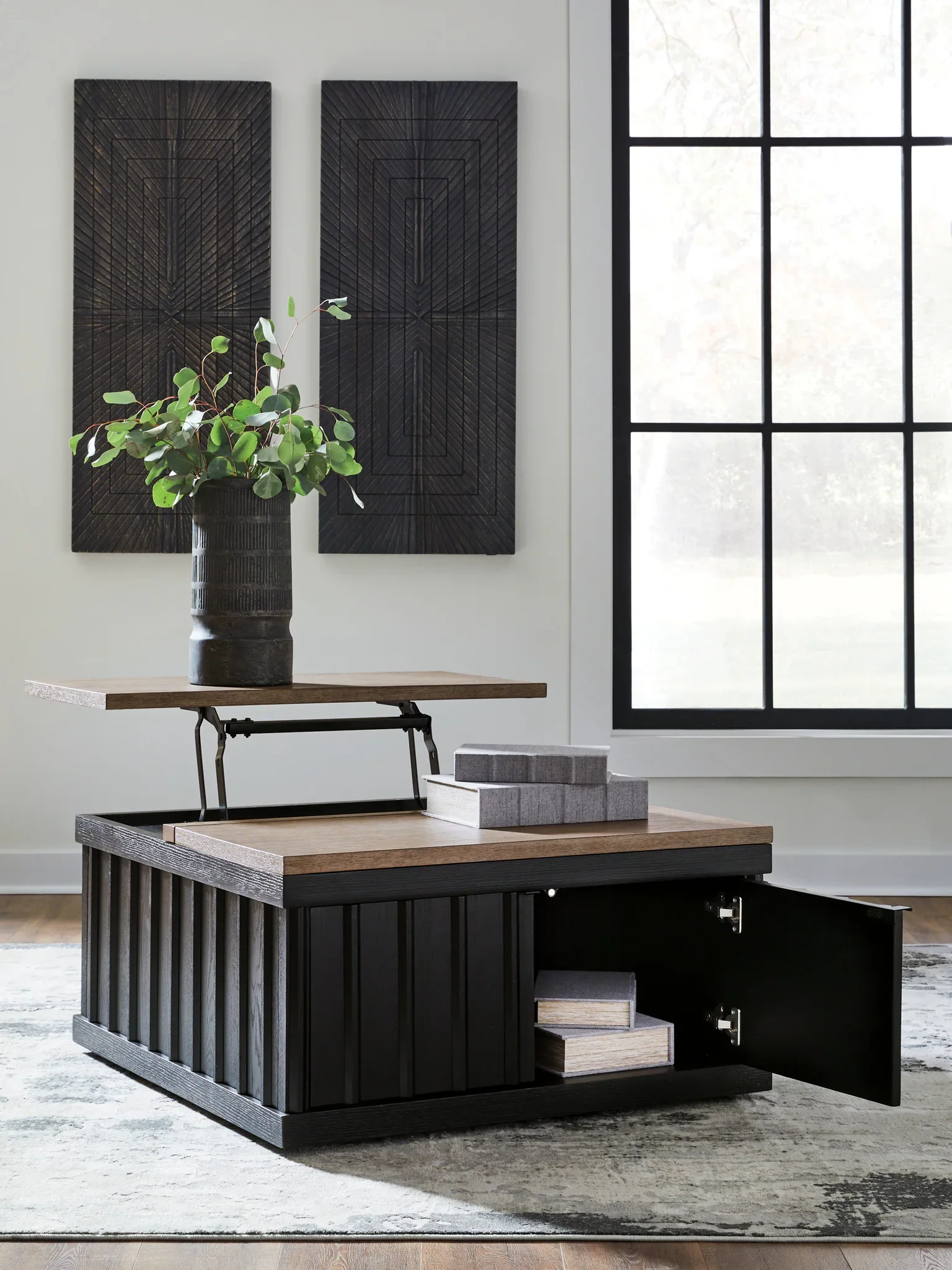 Rylandyn - Lift Top Cocktail Table - Black / Light Brown - Image 6