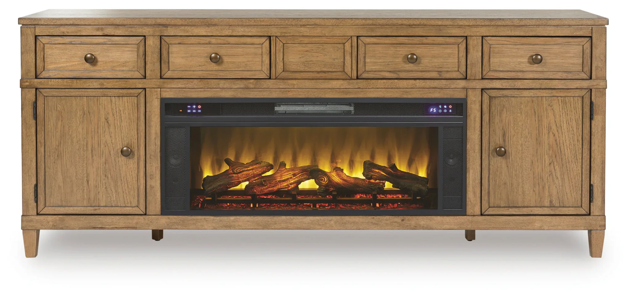 Sharlance - Light Brown - 81" TV Stand With Electric Infrared Fireplace Insert - Image 3