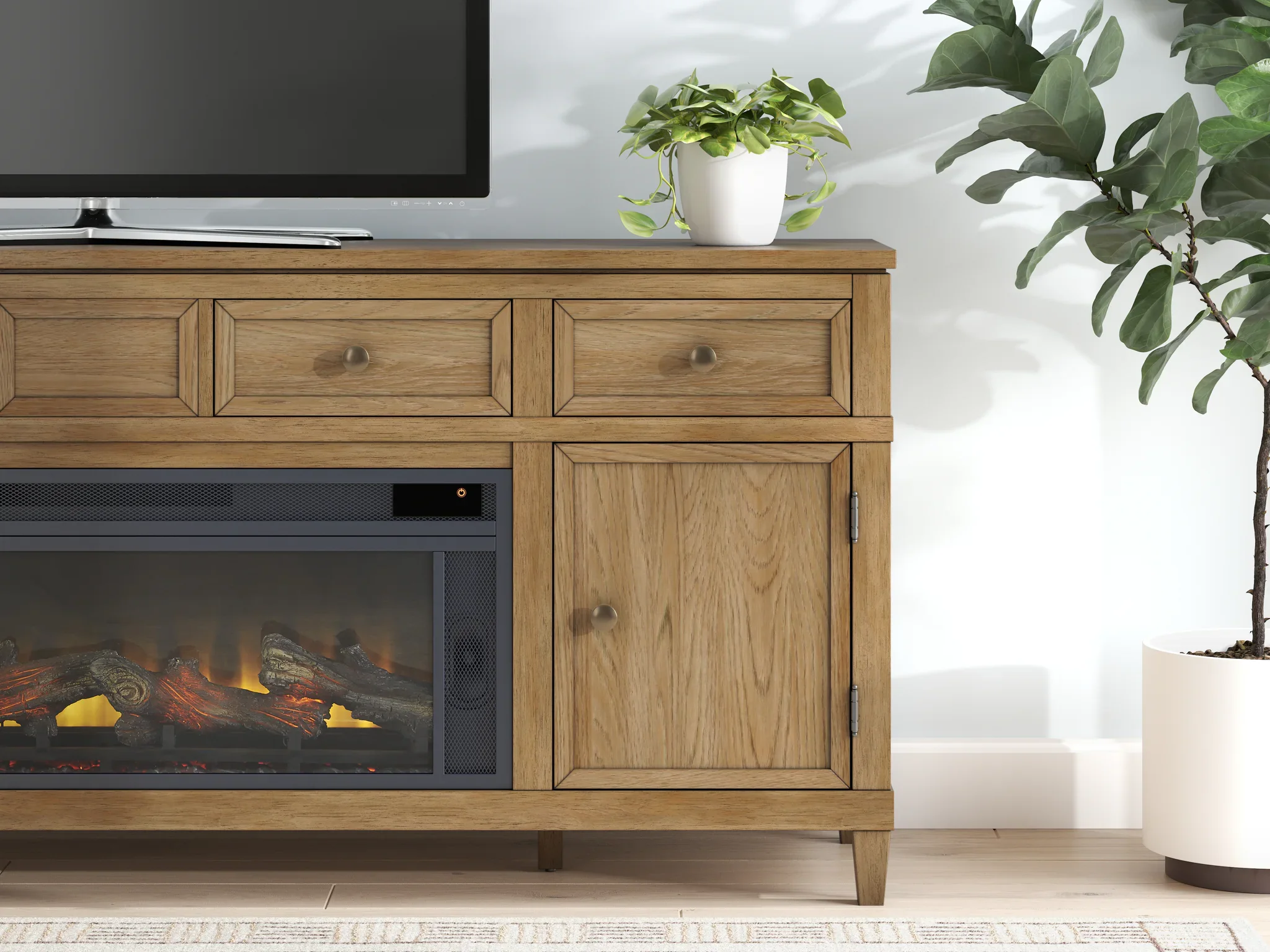 Sharlance - Light Brown - 81" TV Stand With Electric Infrared Fireplace Insert - Image 4