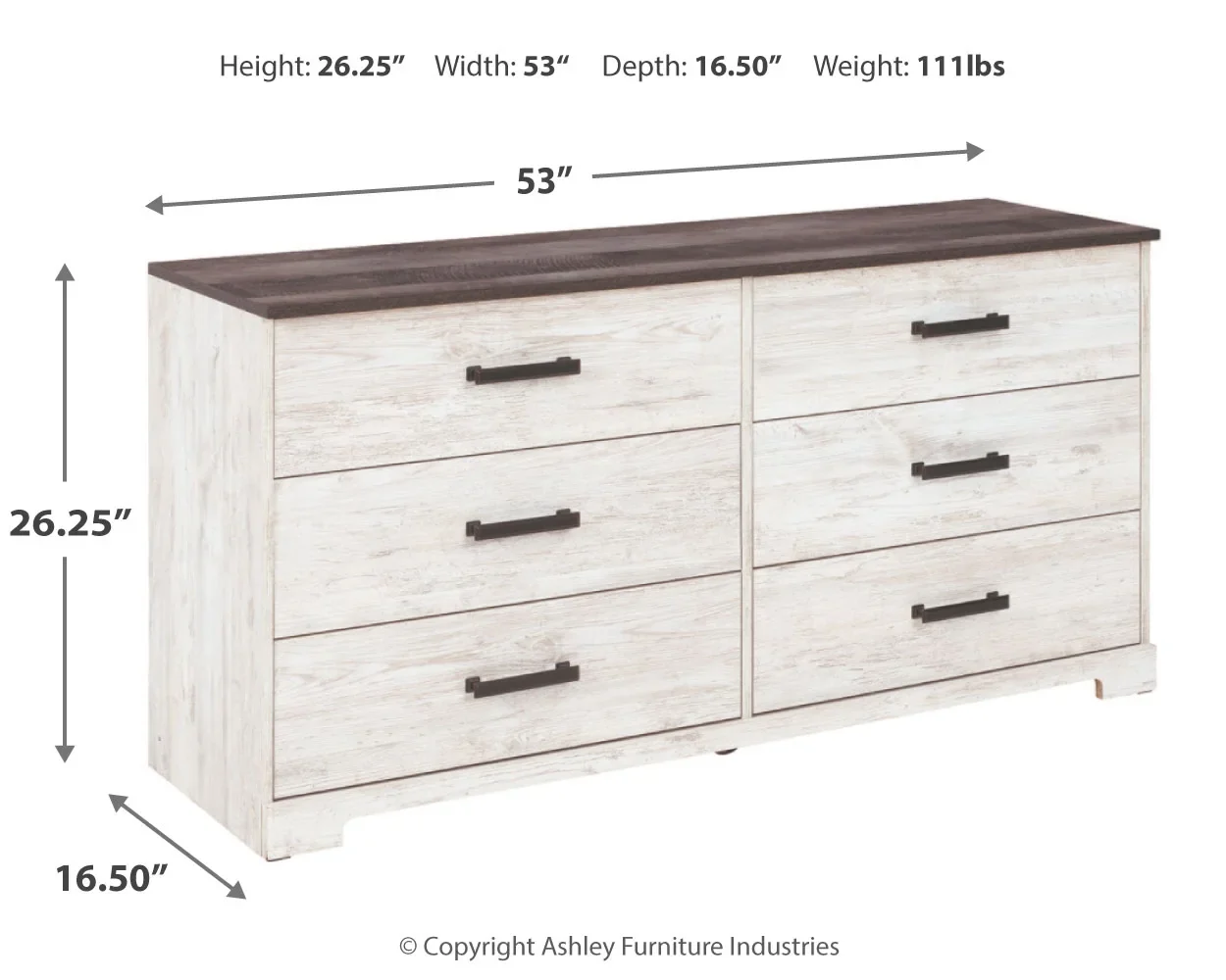 Shawburn - White / Black / Gray - Six Drawer Dresser - Image 5